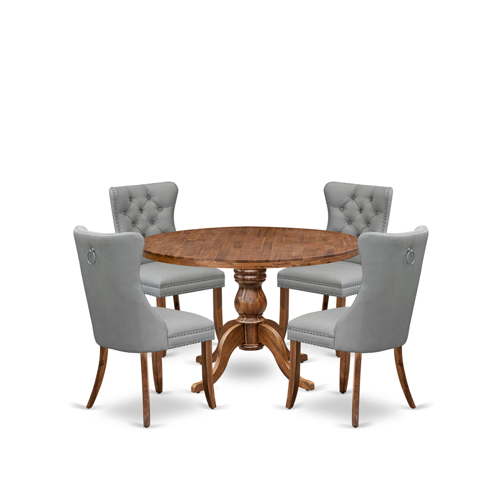 Luxe by East West Furniture I6DA5-40N-27 5-Pc Kitchen Table Set Consist a Table and 4 Light Gray Faux Leather Upholstered Dining Chairs with Button-Tufted Back, Antique Walnut