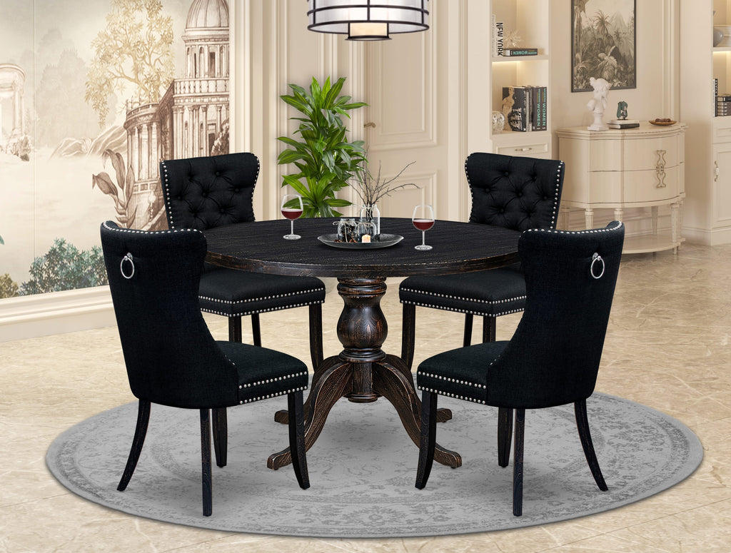 Luxe by East West Furniture I6DA5-411-24 5-pc Kitchen Table Set contains a parson table and 4 Black Linen Fabric kitchen chairs with Button Tufted Back - Sand Blasted Black