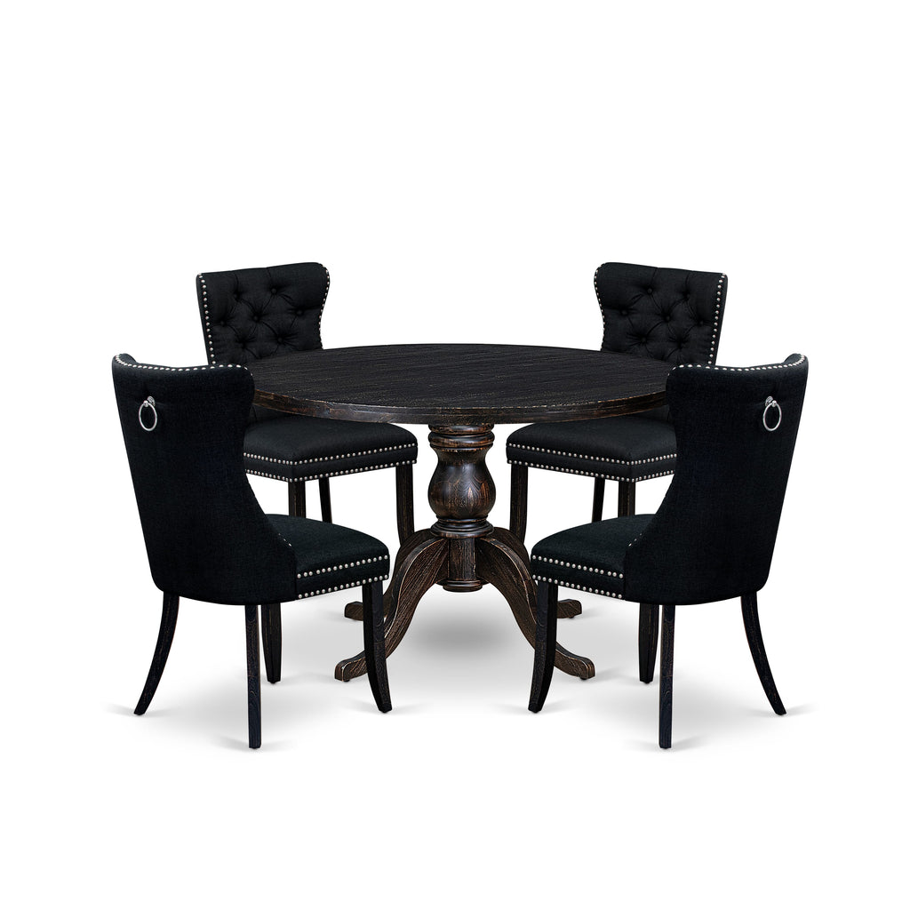 Luxe by East West Furniture I6DA5-411-24 5-pc Kitchen Table Set contains a parson table and 4 Black Linen Fabric kitchen chairs with Button Tufted Back - Sand Blasted Black