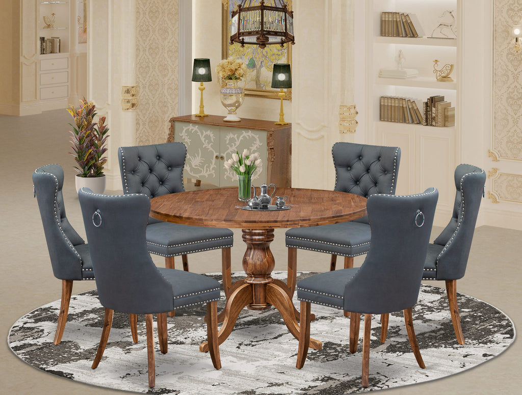 Luxe by East West Furniture I6DA7-40N-13 7-piece Dining table set consists of a Dining Table and 6 Platinum Gray Faux Leather Dining Room Chairs with Button Tufted Back - Antique Walnut Finish