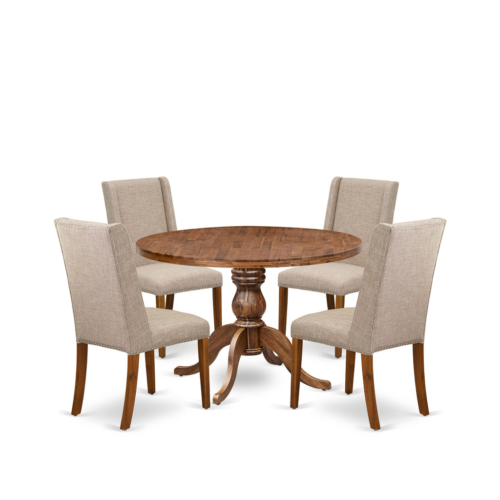Luxe by East West Furniture - I6FL5-40N-04 - 5-Piece Dining Room Table Set Includes A Dining Table and 4 Light Tan Linen Fabric Dining Chairs with High Back, Antique Walnut