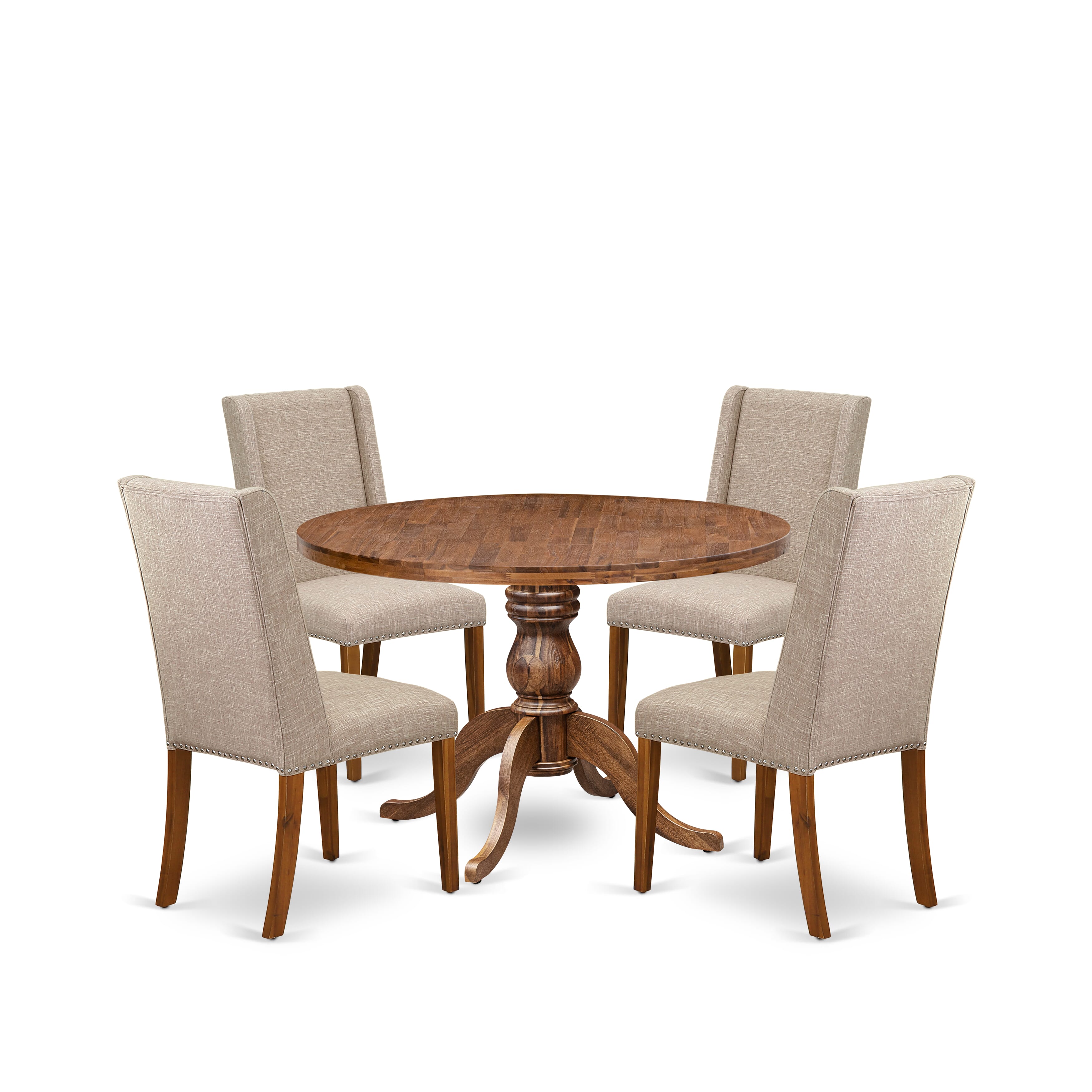 Luxe by East West Furniture - I6FL5-40N-04 - 5-Piece Dining Room Table Set Includes A Dining Table and 4 Light Tan Linen Fabric Dining Chairs with High Back, Antique Walnut