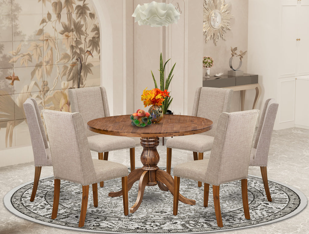 Luxe by East West Furniture - I6FL7-40N-04 7-Piece Dining Table Set Contains A Kitchen Table and 6 Light Tan Linen Fabric Dining Room Chairs with High Back, Antique Walnut