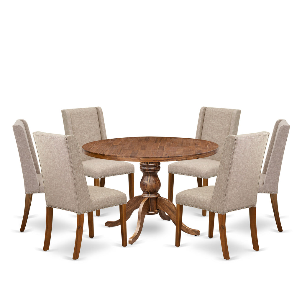 Luxe by East West Furniture - I6FL7-40N-04 7-Piece Dining Table Set Contains A Kitchen Table and 6 Light Tan Linen Fabric Dining Room Chairs with High Back, Antique Walnut