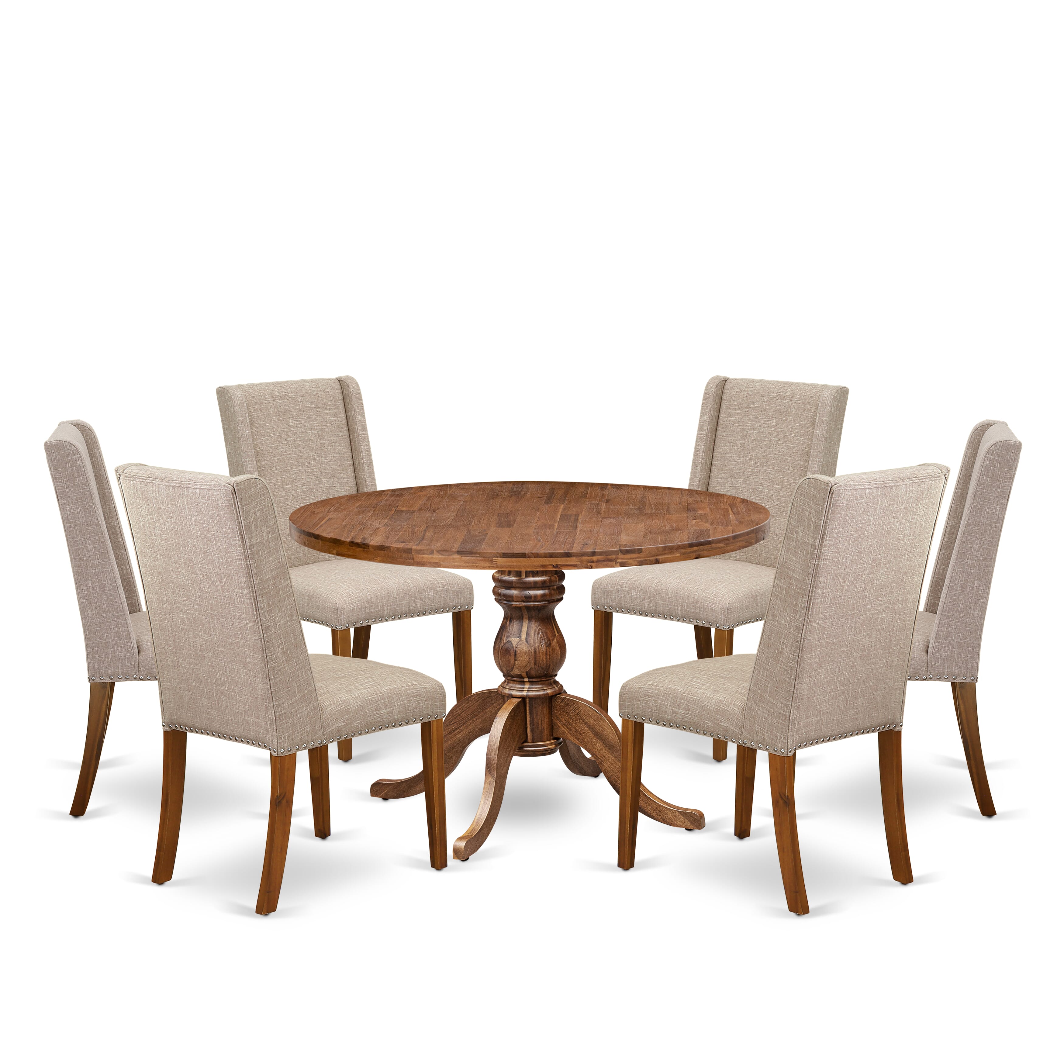 Luxe by East West Furniture - I6FL7-40N-04 7-Piece Dining Table Set Contains A Kitchen Table and 6 Light Tan Linen Fabric Dining Room Chairs with High Back, Antique Walnut