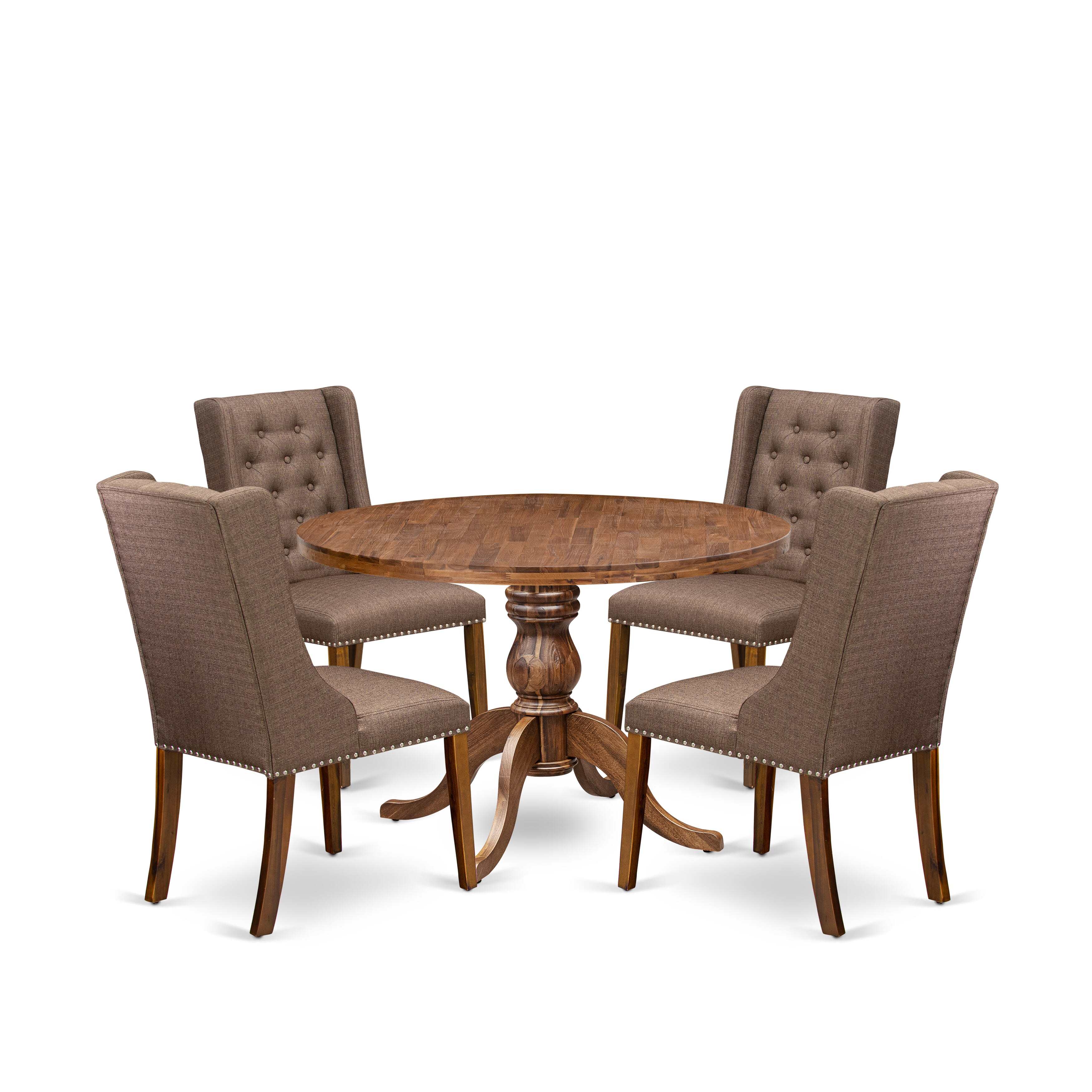 Luxe by East West Furniture - I6FO5-40N-18 - 5-Pc Mid Century Dining Set Includes A Wooden Dining Table and 4 Brown Linen Fabric Chairs with Button Tufted Back, Antique Walnut