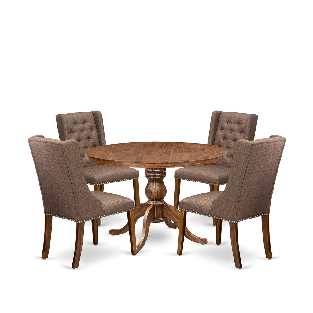 Luxe by East West Furniture - I6FO5-40N-18 - 5-Pc Mid Century Dining Set Includes A Wooden Dining Table and 4 Brown Linen Fabric Chairs with Button Tufted Back, Antique Walnut