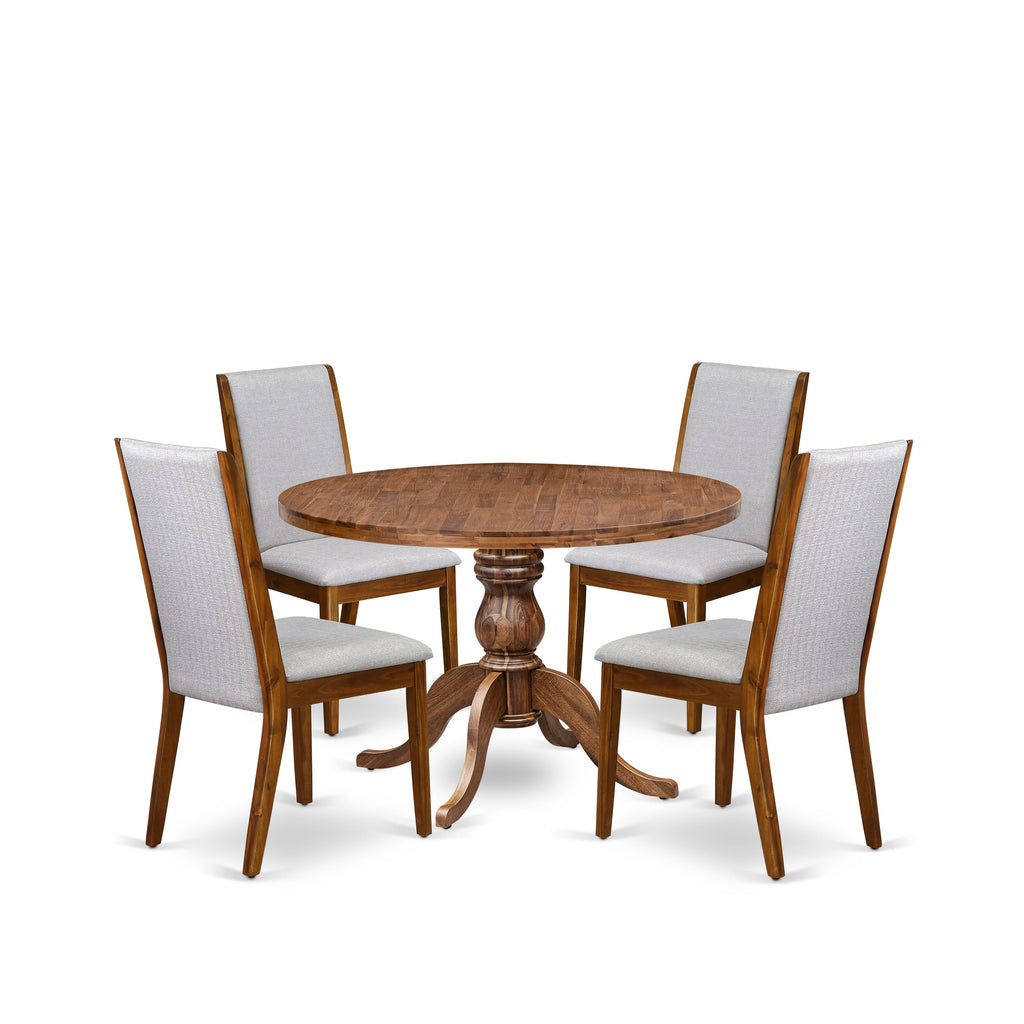Luxe by East West Furniture I6LA5-40N-05 5-Pc Kitchen Table Set Includes a Pedestal Dining Table and 4 Grey Linen Fabric Dining Chairs with High Back - Antique Walnut Finish