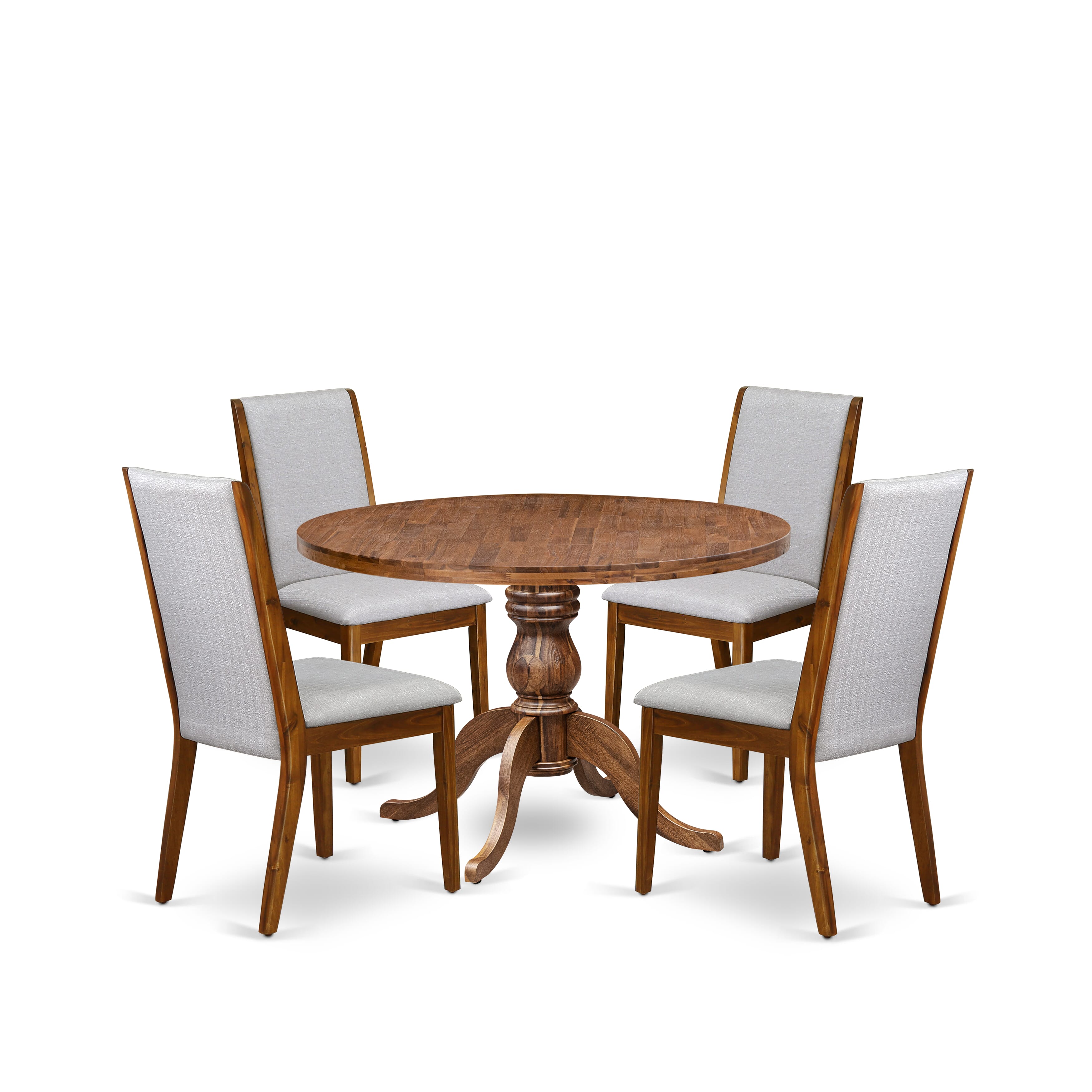 Luxe by East West Furniture I6LA5-40N-05 5-Pc Kitchen Table Set Includes a Pedestal Dining Table and 4 Grey Linen Fabric Dining Chairs with High Back - Antique Walnut Finish