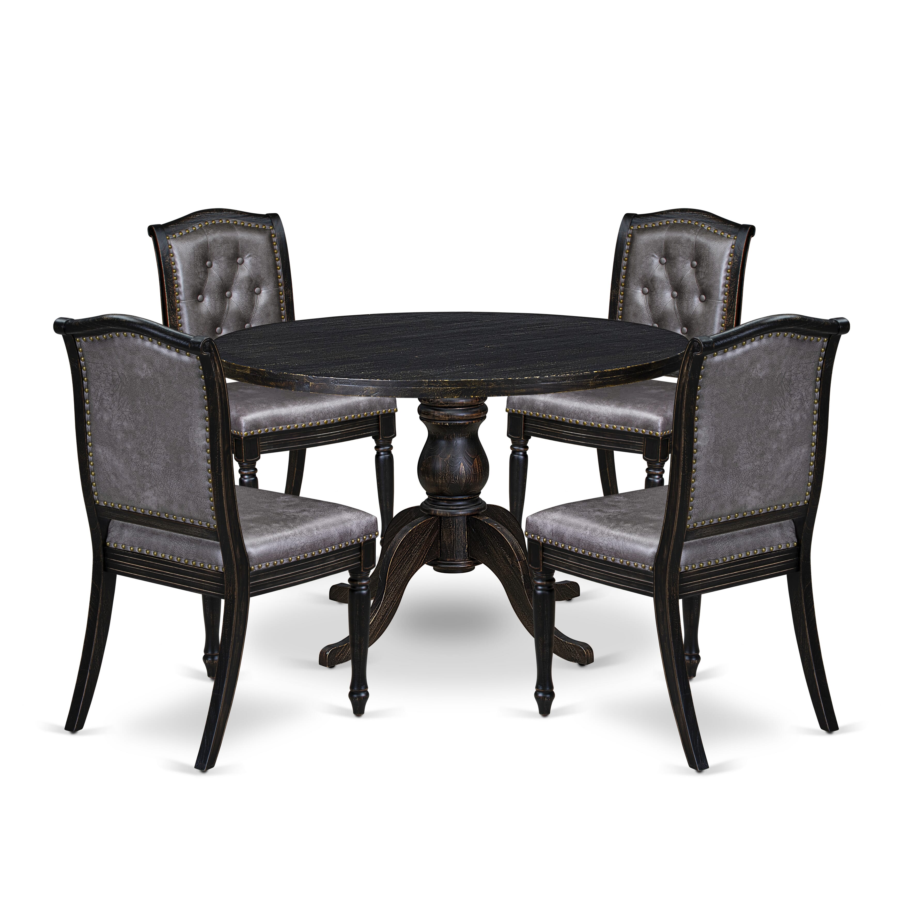 Luxe by East West Furniture I6MA5-411-34 5-Piece Kitchen Table Set with Polyester 4 Dark Gray kitchen chairs, Button tufted Back, and A Kitchen Table in Sand Blasting Black Finish.