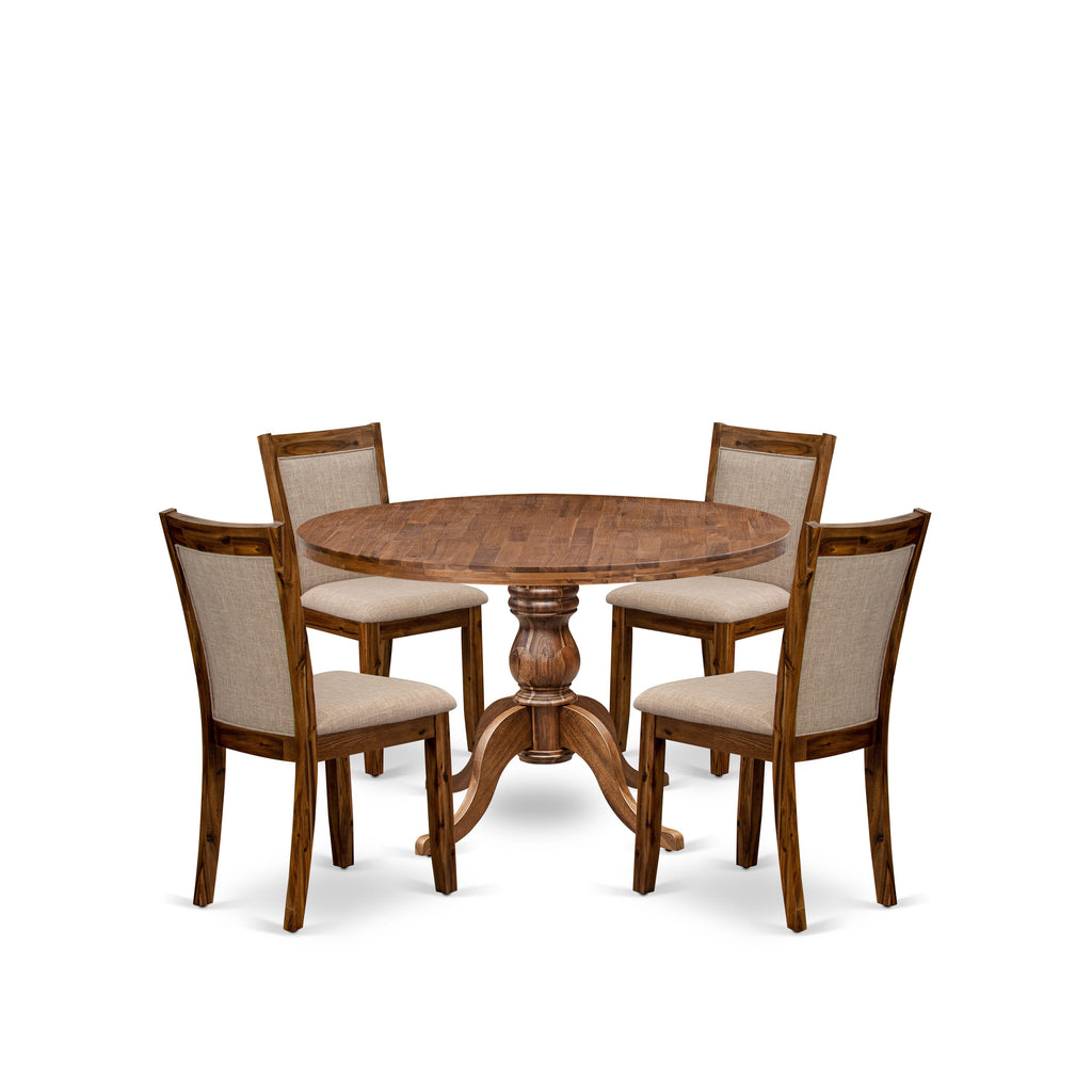 Luxe by East West Furniture I6MZ5-40N-04 5-Pc Kitchen Table Set Includes a Pedestal Wooden Table and 4 Light Tan Linen Fabric Dining Chairs with Padded Back - Antique Walnut