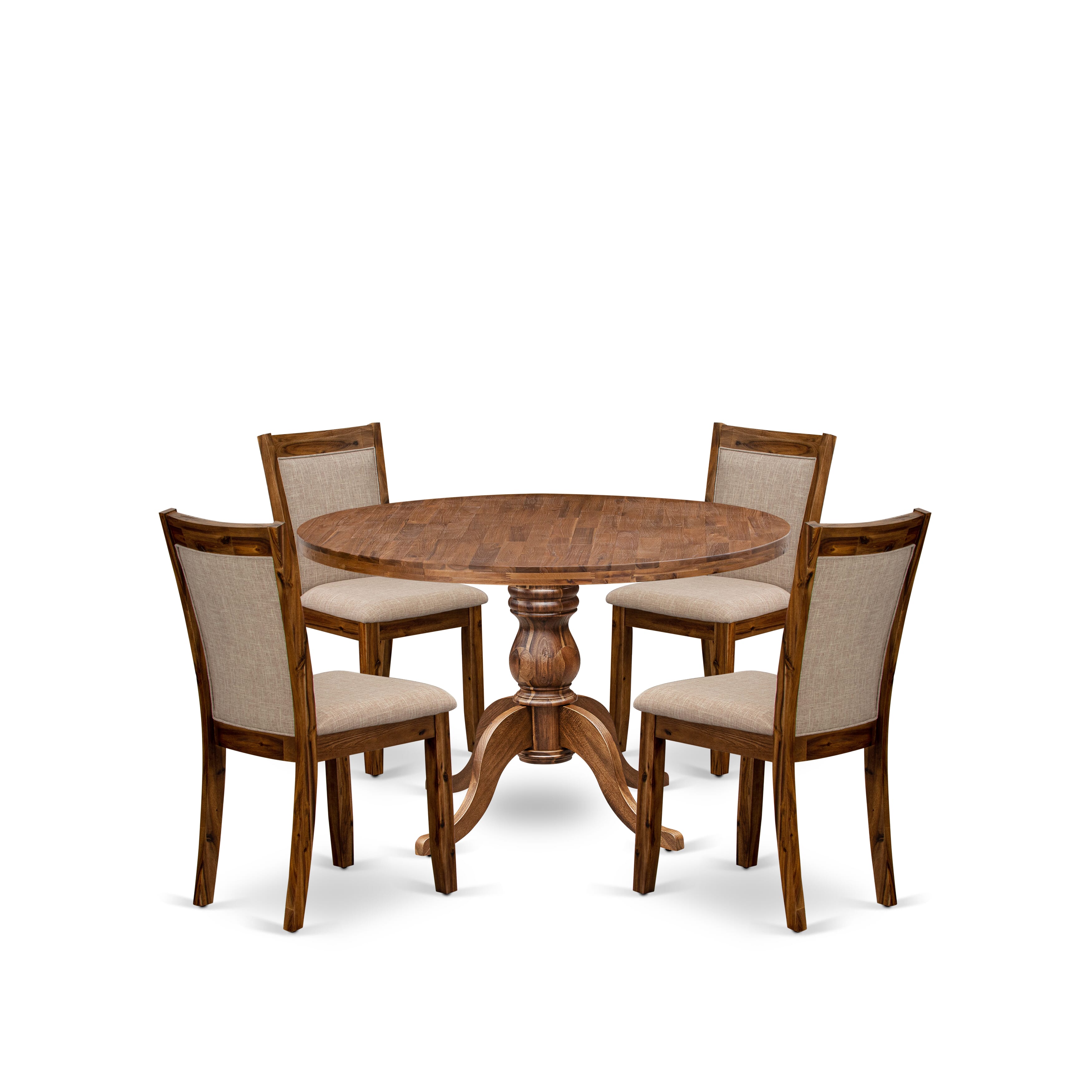 Luxe by East West Furniture I6MZ5-40N-04 5-Pc Kitchen Table Set Includes a Pedestal Wooden Table and 4 Light Tan Linen Fabric Dining Chairs with Padded Back - Antique Walnut