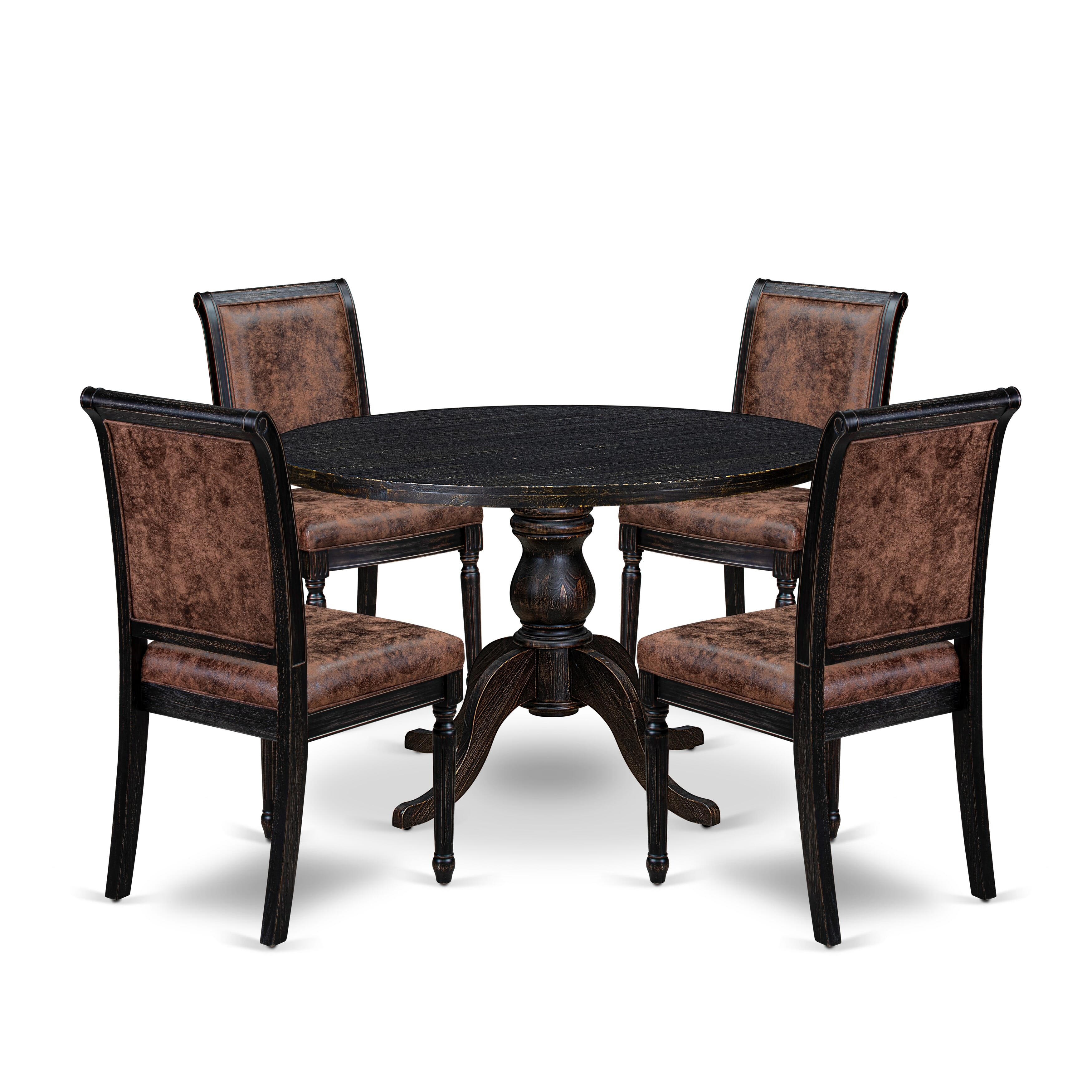 Luxe by East West Furniture I6TY5-411-33 5-Piece Modern Dining Set with Polyester 4 Brown Textured dining chairs, High Back, and A Kitchen Table in Sand Blasting Black Finish.