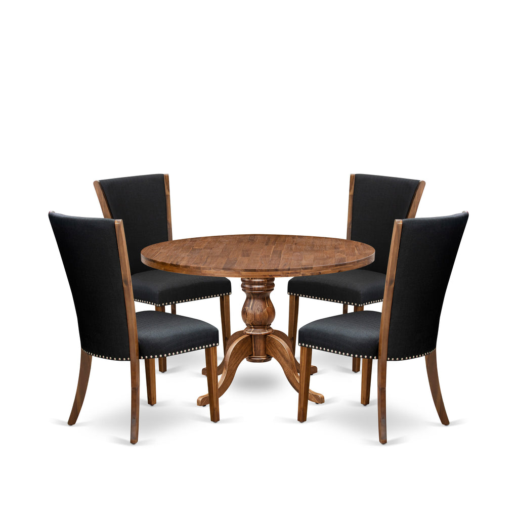 Luxe by East West Furniture I6VE5-40N-24 5 Piece Dinette Set for 4 Consists of a 48" Round Table with Pedestal and 4 Black Linen Fabric Parson Chairs, Antique Walnut