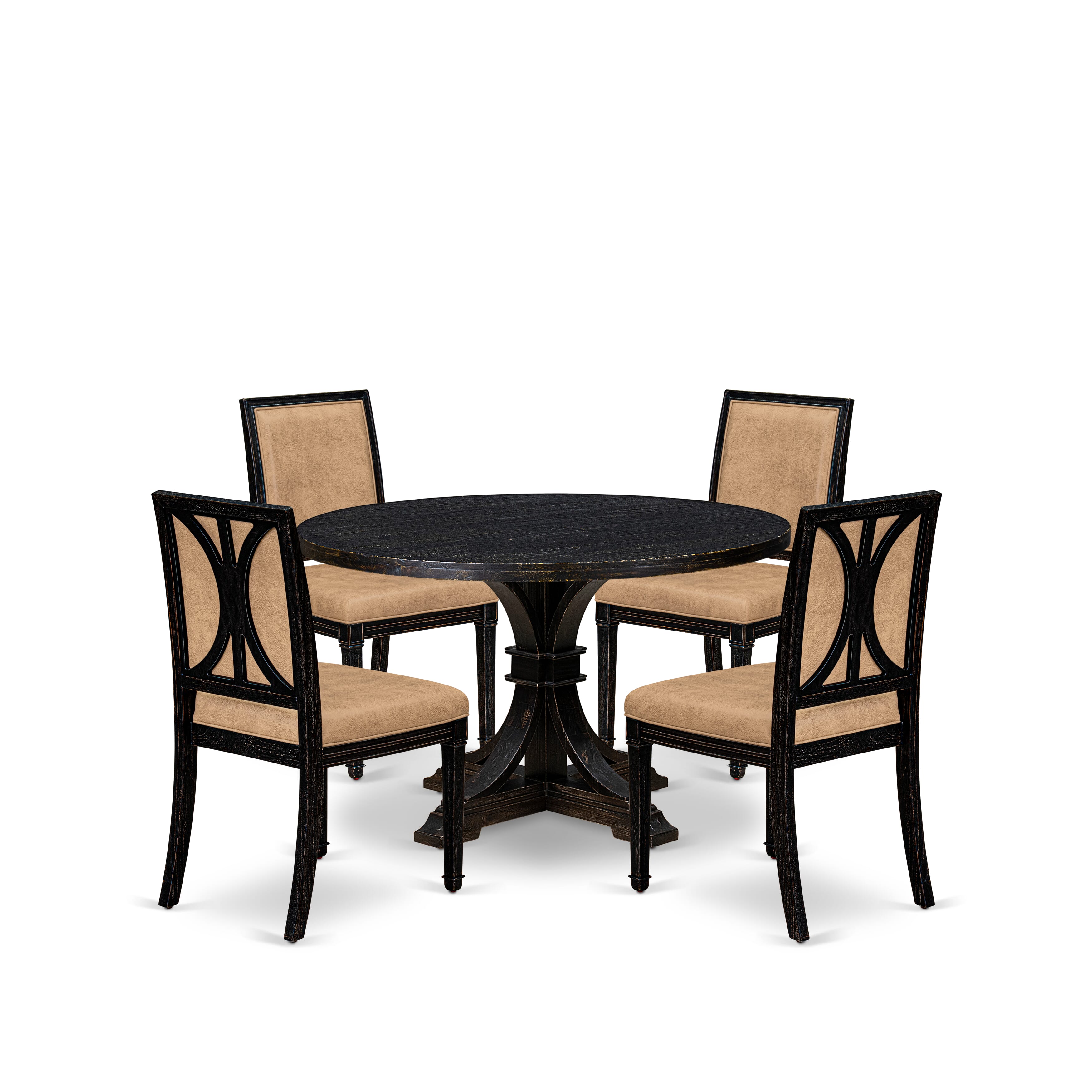 Luxe by East West Furniture I7AM5-411-28 5-Piece Mid-century Kitchen Set with Polyester 4 Beige Parson chairs, High Back, and A Wooden Table in Sand Blasting Black Finish.