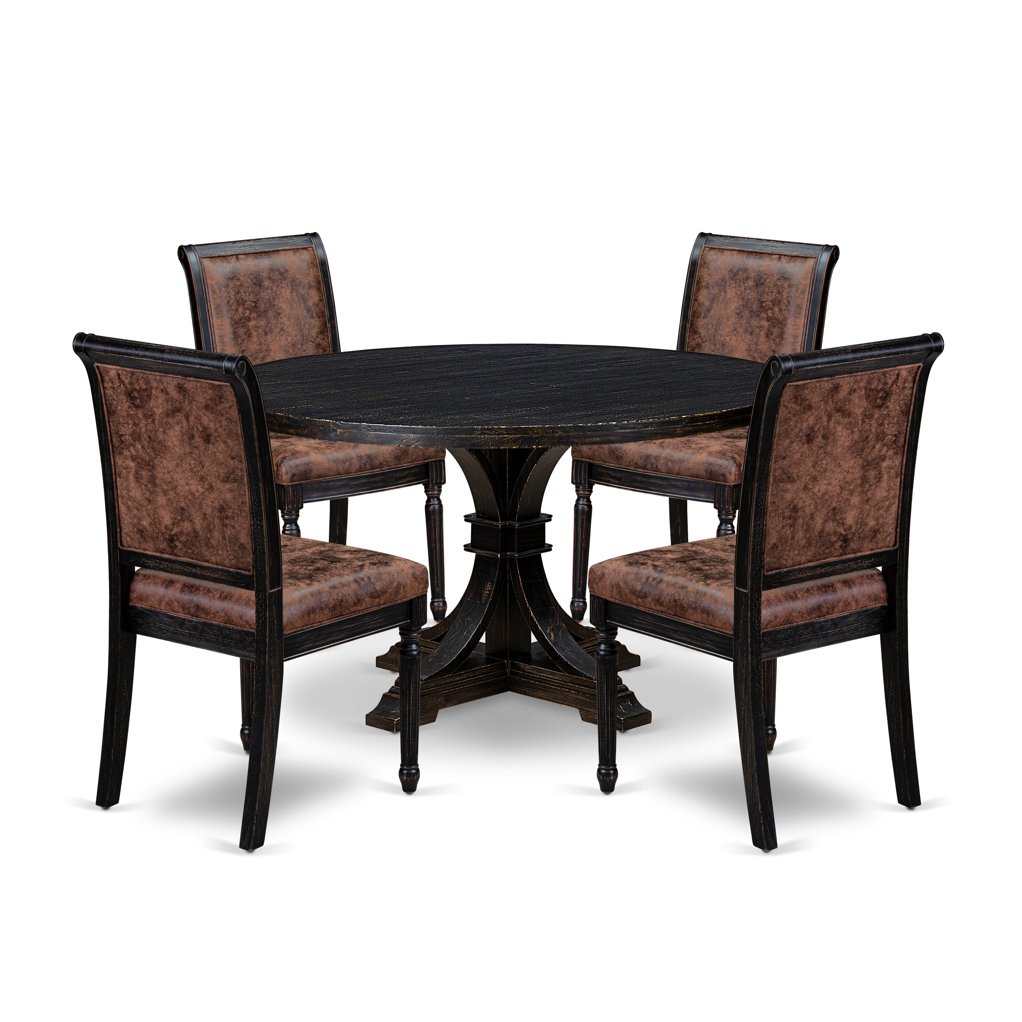 Luxe by East West Furniture I7CY5-511-33 5-Piece Dining Room Set with Polyester 4 Brown Textured kitchen chairs, High Back, and A Modern Table in Sand Blasting Black Finish.