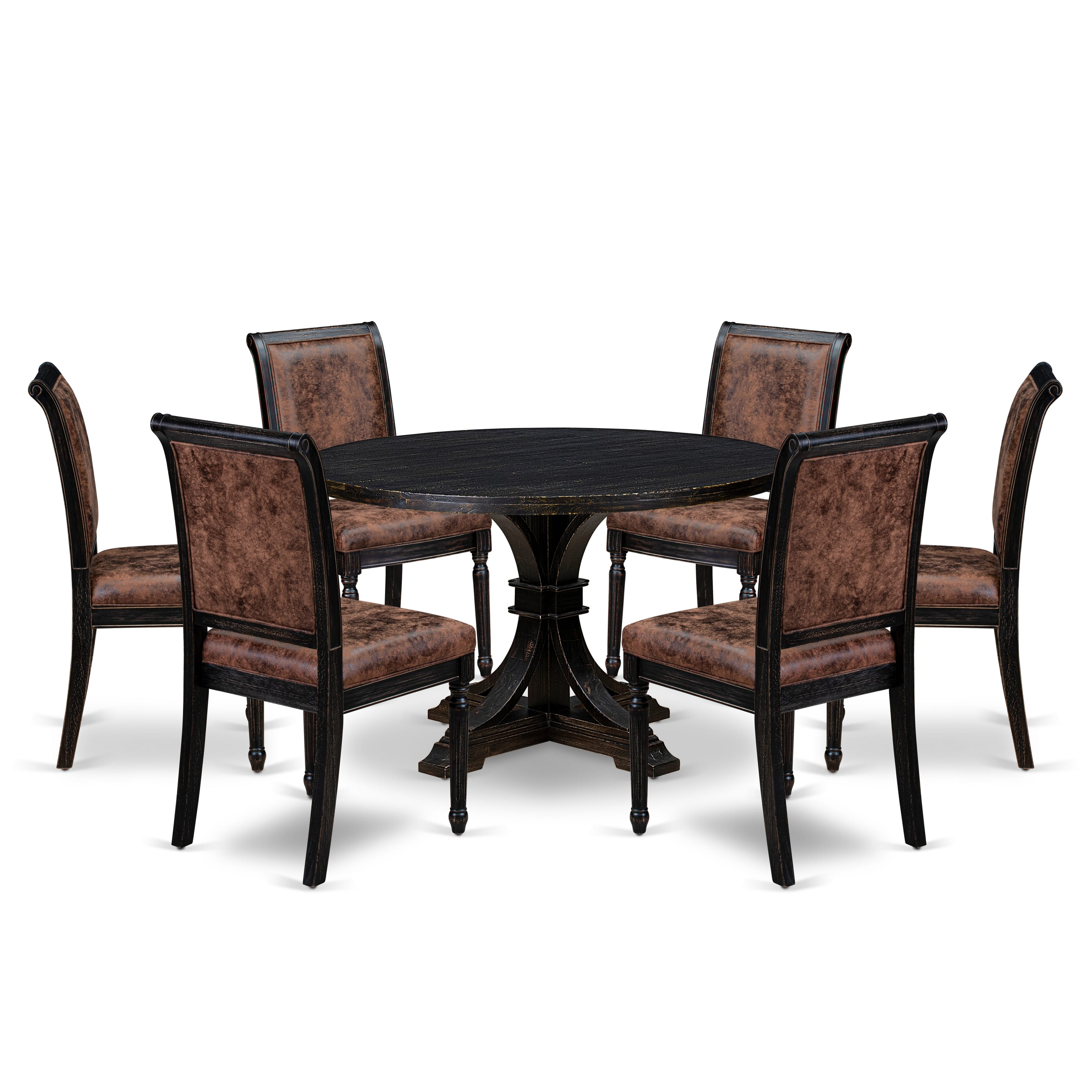 Luxe by East West Furniture I7CY7-411-33 7-piece Modern Dining Set with Polyester 6 Brown Textured Modern chairs, High Back, and A Kitchen Table in Sand Blasting Black Finish.
