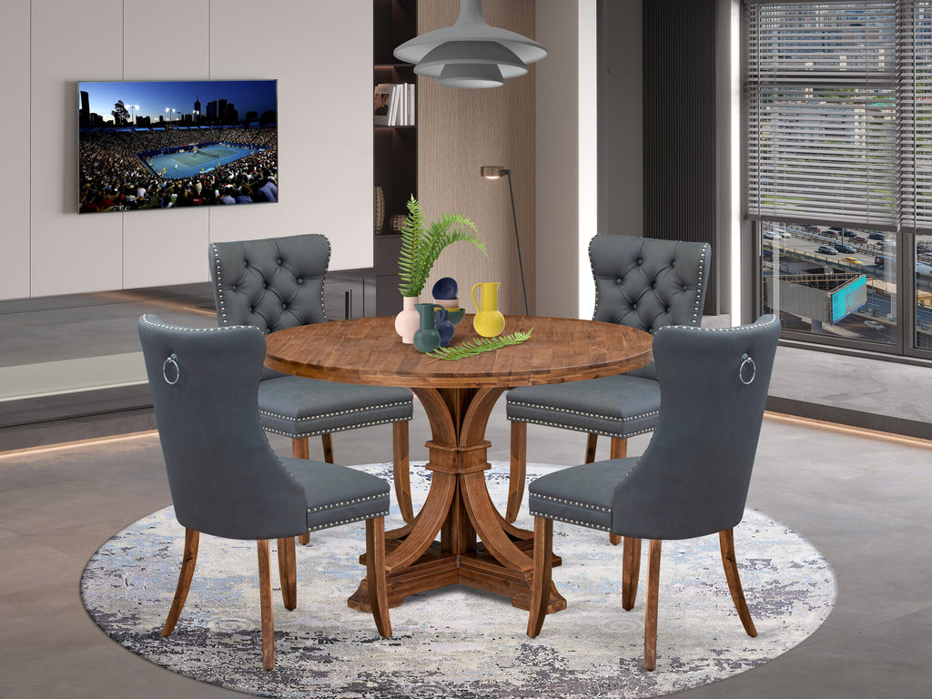 Luxe by East West Furniture I7DA5-40N-13 5-piece Kitchen table set included a Modern Dining Table and 4 Platinum Gray Faux Leather Kitchen Chairs with Button Tufted Back - Antique Walnut Finish