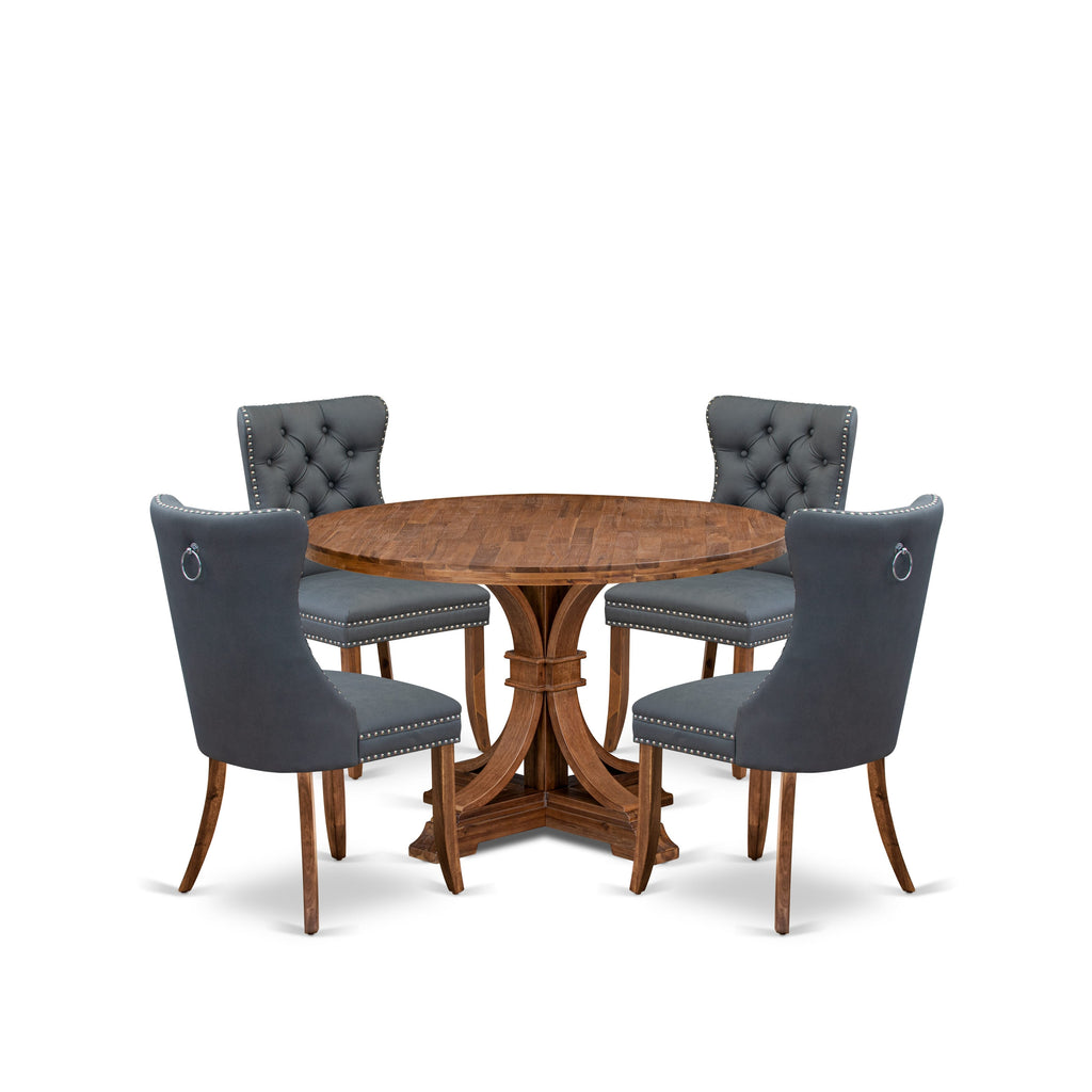 Luxe by East West Furniture I7DA5-40N-13 5-piece Kitchen table set included a Modern Dining Table and 4 Platinum Gray Faux Leather Kitchen Chairs with Button Tufted Back - Antique Walnut Finish