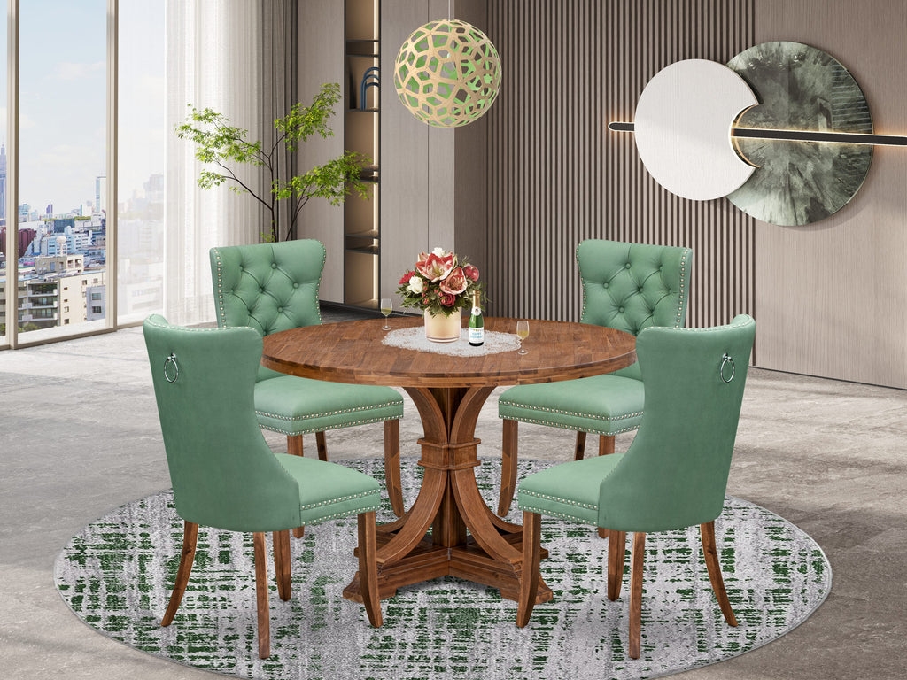 Luxe by East West Furniture I7DA5-40N-22 5-Pc Modern Dining Set Include a Wooden Table and 4 Willow Green Faux Leather Parson Chairs with Button-Tufted Back, Antique Walnut
