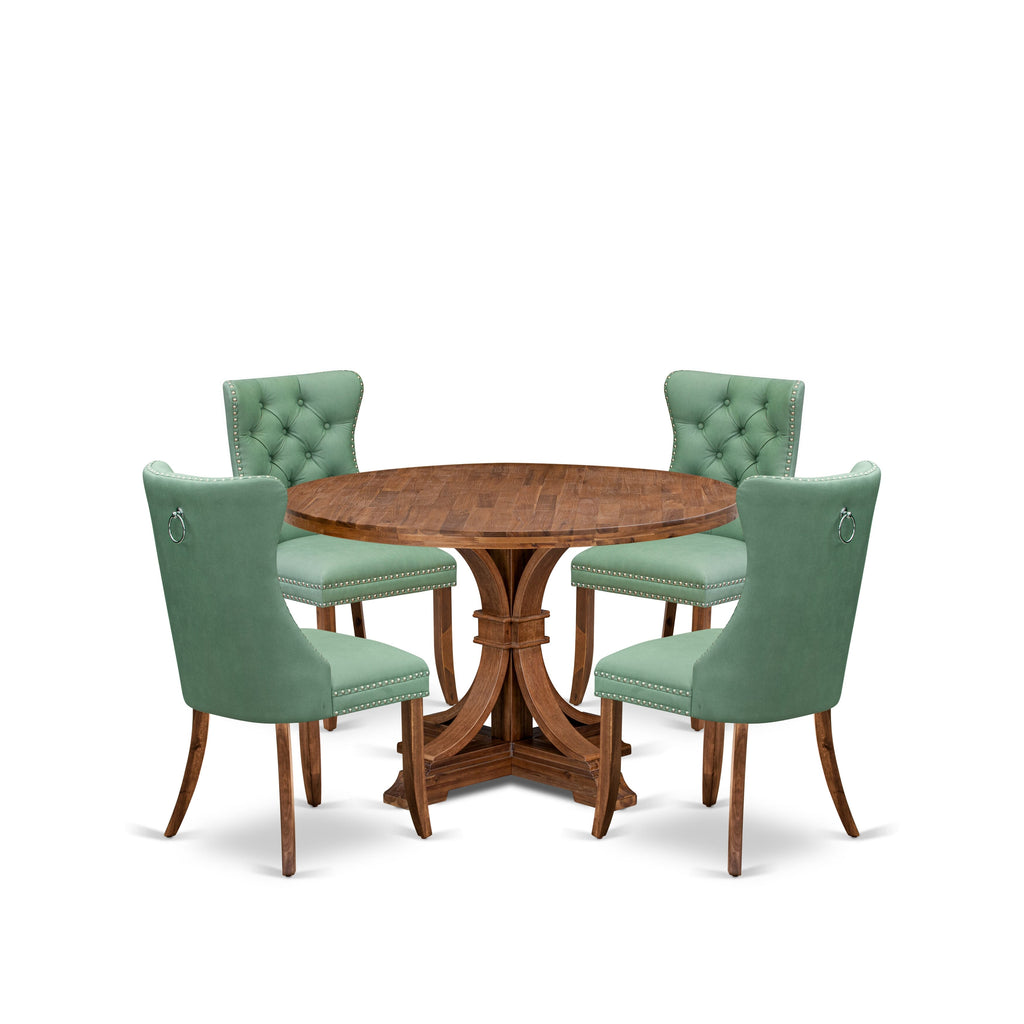 Luxe by East West Furniture I7DA5-40N-22 5-Pc Modern Dining Set Include a Wooden Table and 4 Willow Green Faux Leather Parson Chairs with Button-Tufted Back, Antique Walnut