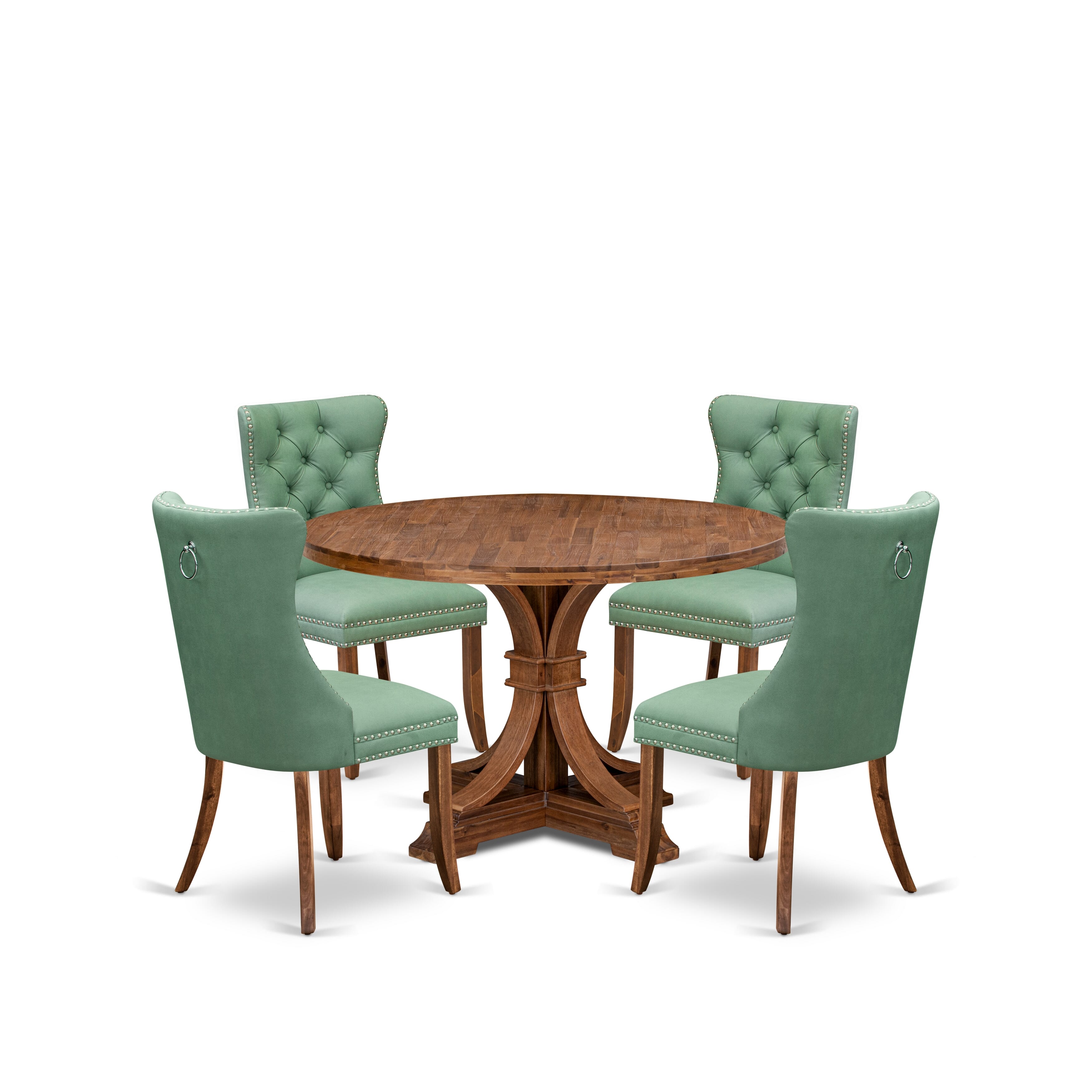 Luxe by East West Furniture I7DA5-40N-22 5-Pc Modern Dining Set Include a Wooden Table and 4 Willow Green Faux Leather Parson Chairs with Button-Tufted Back, Antique Walnut