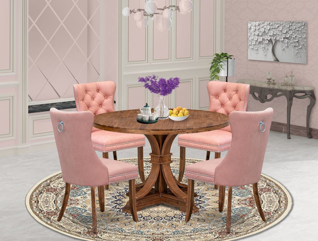 Luxe by East West Furniture I7DA5-40N-23 5-Pc Kitchen Dining Set Include a Wooden Table and 4 Beige Red Faux Leather Dining Chairs with Button-Tufted Back, Antique Walnut