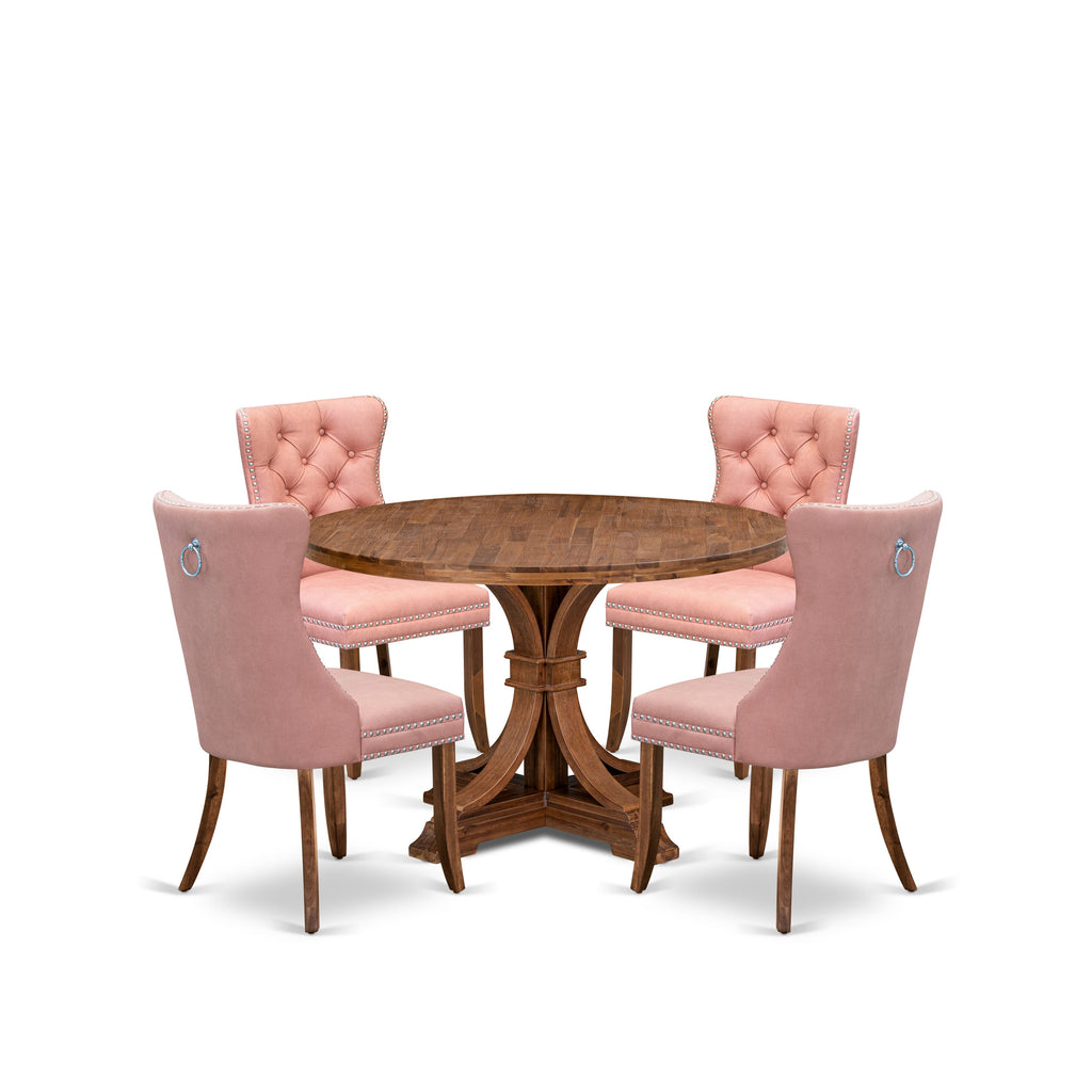 Luxe by East West Furniture I7DA5-40N-23 5-Pc Kitchen Dining Set Include a Wooden Table and 4 Beige Red Faux Leather Dining Chairs with Button-Tufted Back, Antique Walnut