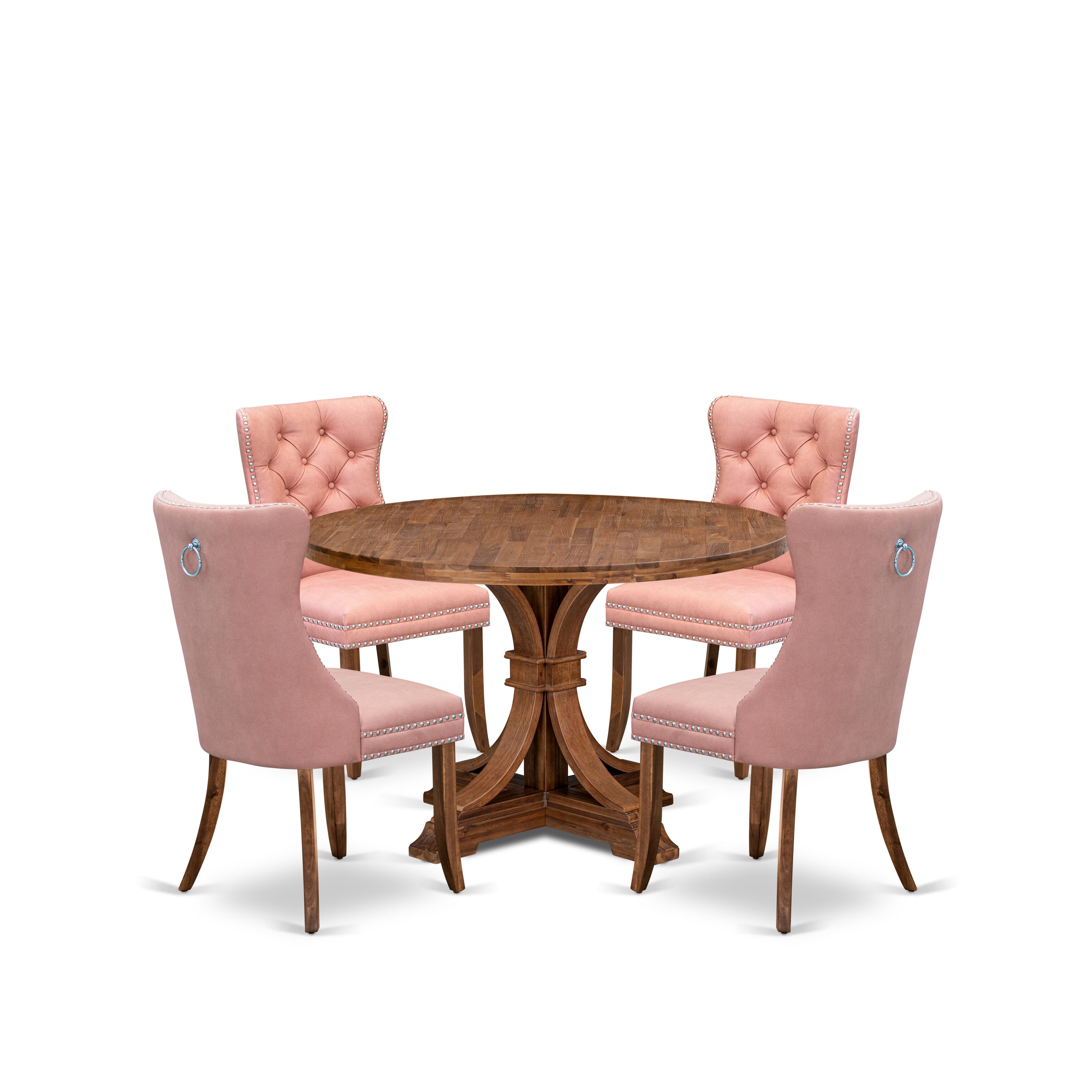 Luxe by East West Furniture I7DA5-40N-23 5-Pc Kitchen Dining Set Include a Wooden Table and 4 Beige Red Faux Leather Dining Chairs with Button-Tufted Back, Antique Walnut