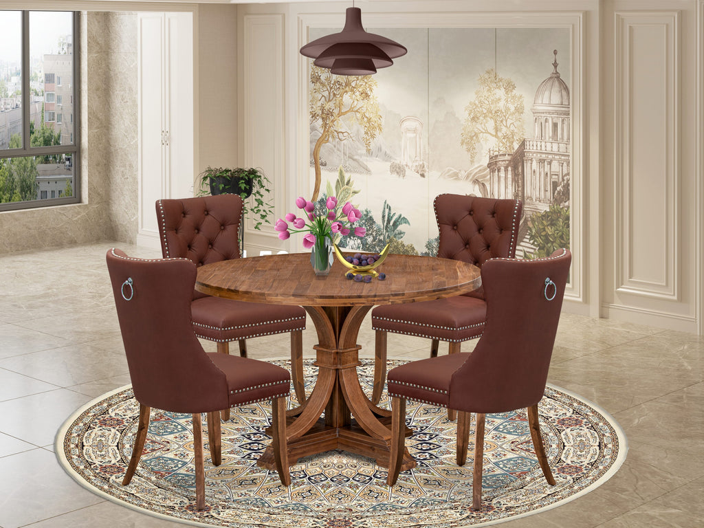 Luxe by East West Furniture I7DA5-40N-26 5-Pc Dining Room Table Set Include a Wooden Table and 4 Burgundy Faux Leather Padded Chairs with Button-Tufted Back, Antique Walnut