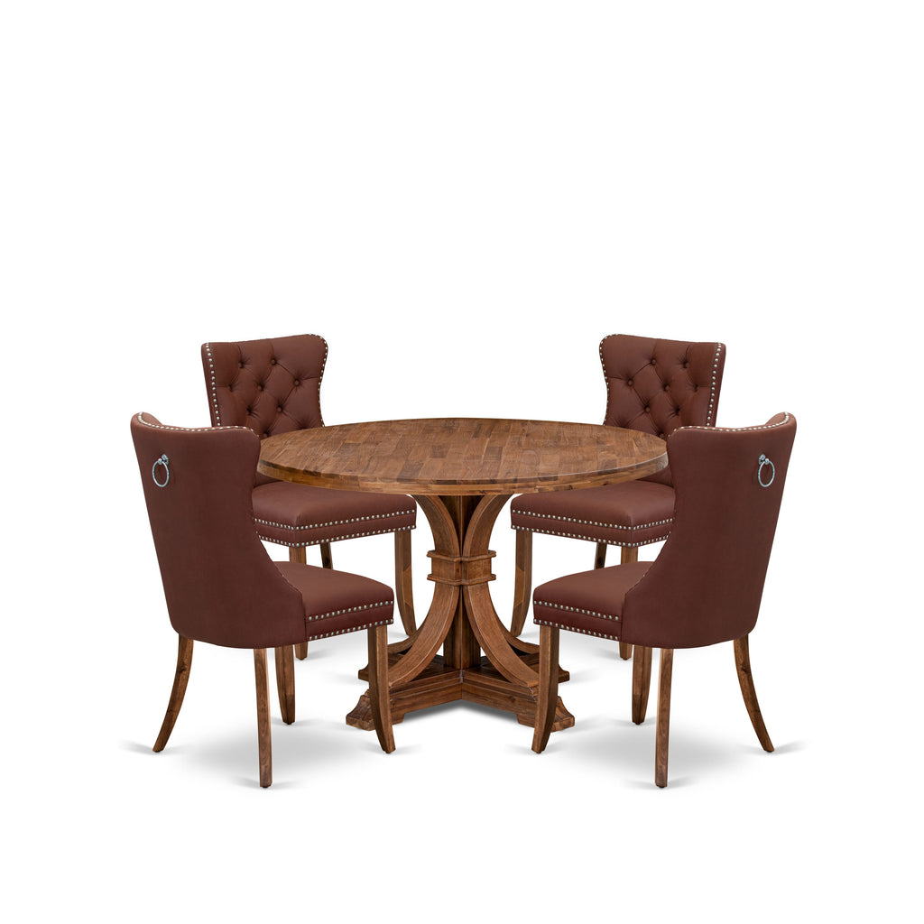 Luxe by East West Furniture I7DA5-40N-26 5-Pc Dining Room Table Set Include a Wooden Table and 4 Burgundy Faux Leather Padded Chairs with Button-Tufted Back, Antique Walnut