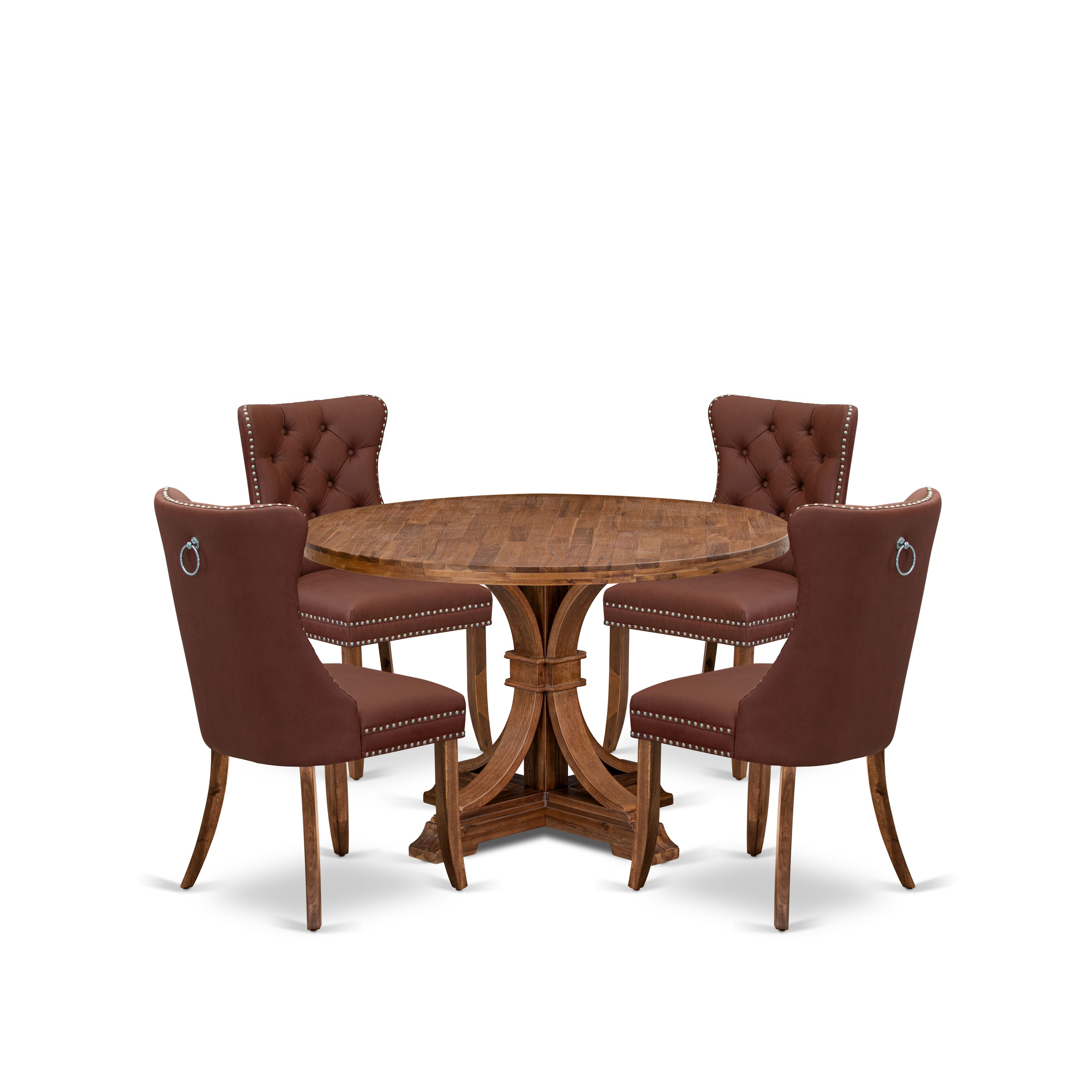 Luxe by East West Furniture I7DA5-40N-26 5-Pc Dining Room Table Set Include a Wooden Table and 4 Burgundy Faux Leather Padded Chairs with Button-Tufted Back, Antique Walnut