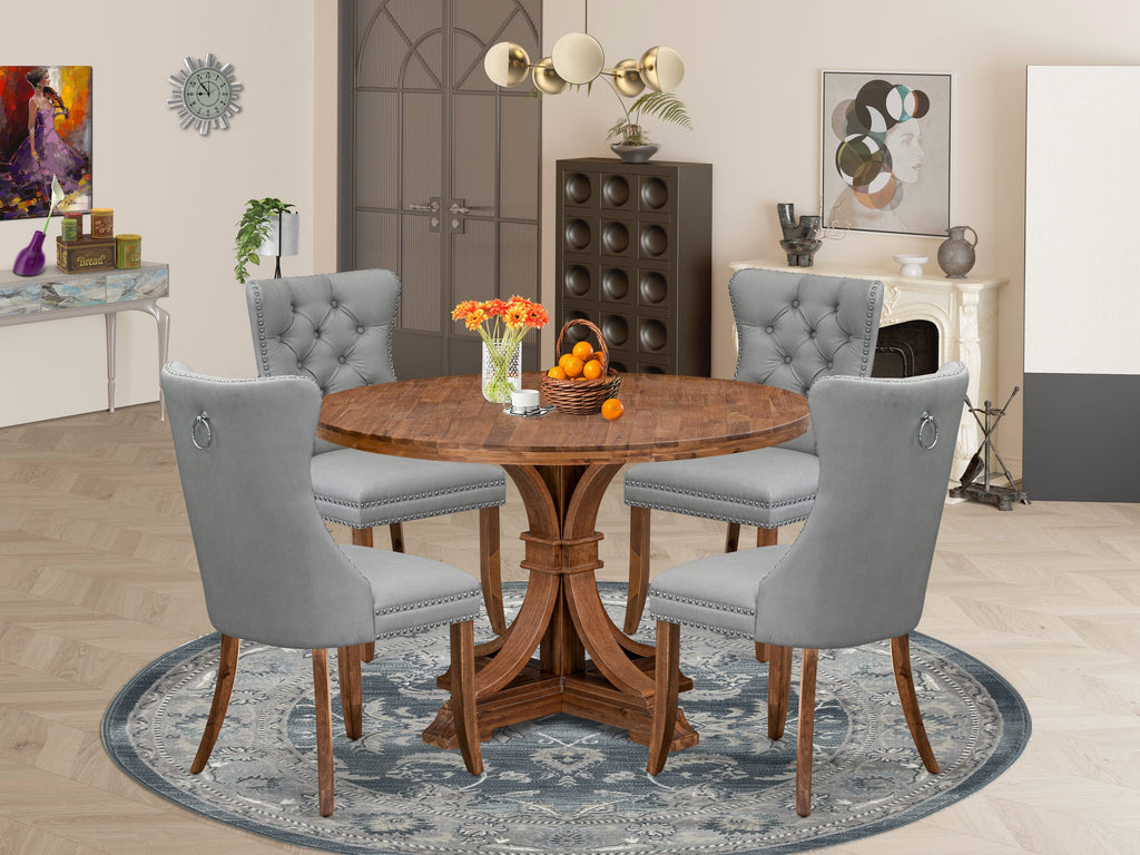 Luxe by East West Furniture I7DA5-40N-27 5-Pc Dining Room Set Include a Wooden Table and 4 Light Gray Faux Leather Upholstered Chairs with Button-Tufted Back, Antique Walnut