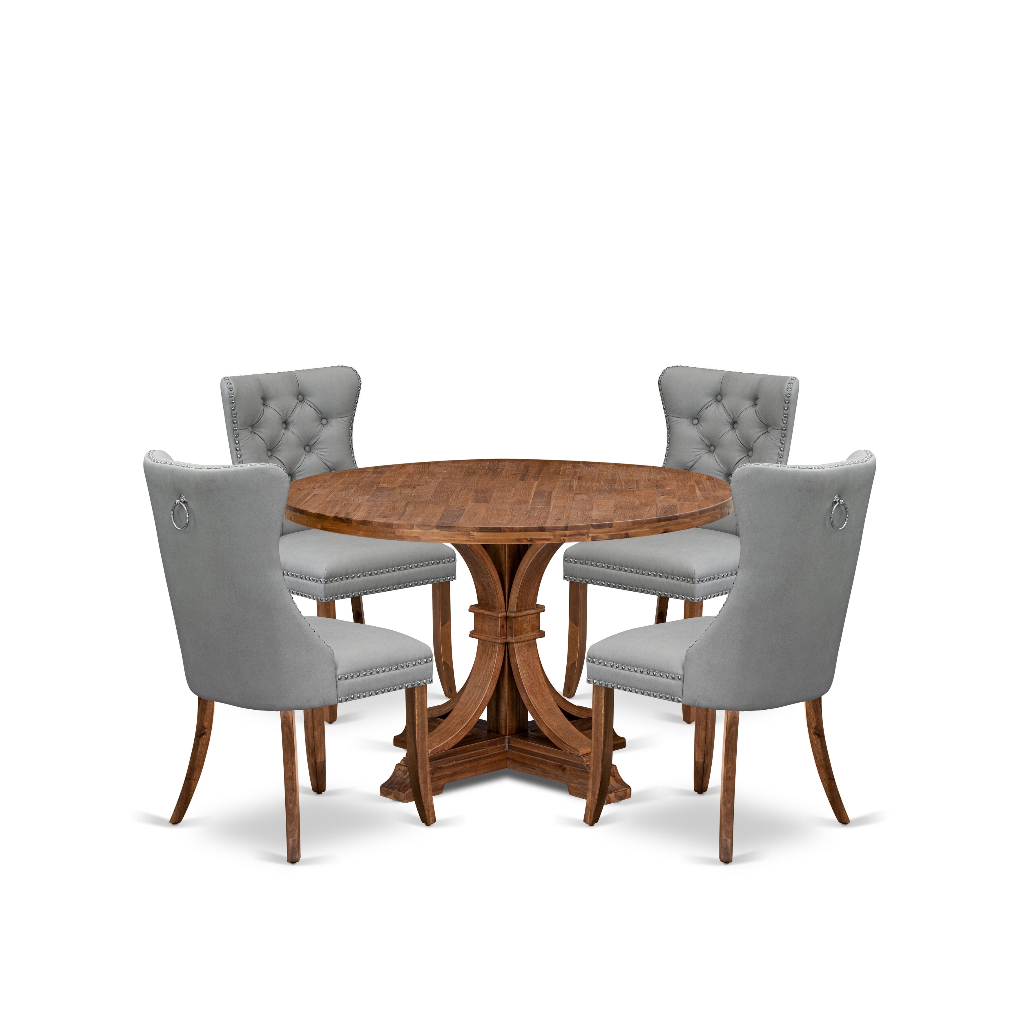 Luxe by East West Furniture I7DA5-40N-27 5-Pc Dining Room Set Include a Wooden Table and 4 Light Gray Faux Leather Upholstered Chairs with Button-Tufted Back, Antique Walnut