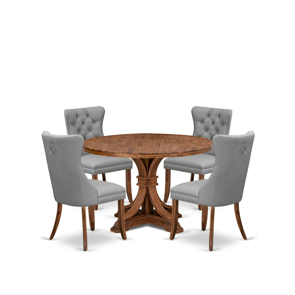 Luxe by East West Furniture I7DA5-40N-27 5-Pc Dining Room Set Include a Wooden Table and 4 Light Gray Faux Leather Upholstered Chairs with Button-Tufted Back, Antique Walnut