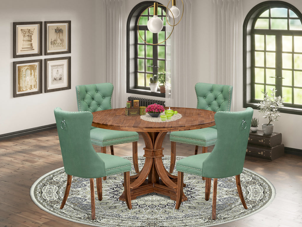 Luxe by East West Furniture I7DA5-50N-22 5-Pc Kitchen Dining Table Set Consist a Kitchen Table and 4 Willow Green Faux Leather Chairs with Button-Tufted Back, Antique Walnut