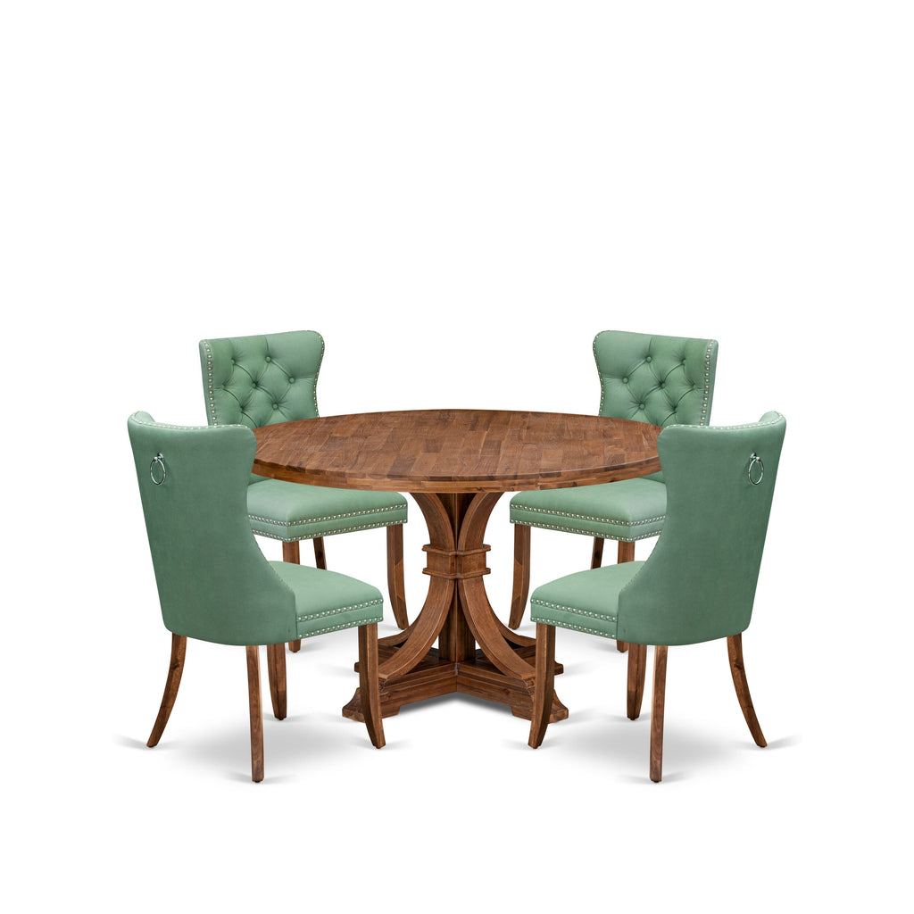 Luxe by East West Furniture I7DA5-50N-22 5-Pc Kitchen Dining Table Set Consist a Kitchen Table and 4 Willow Green Faux Leather Chairs with Button-Tufted Back, Antique Walnut