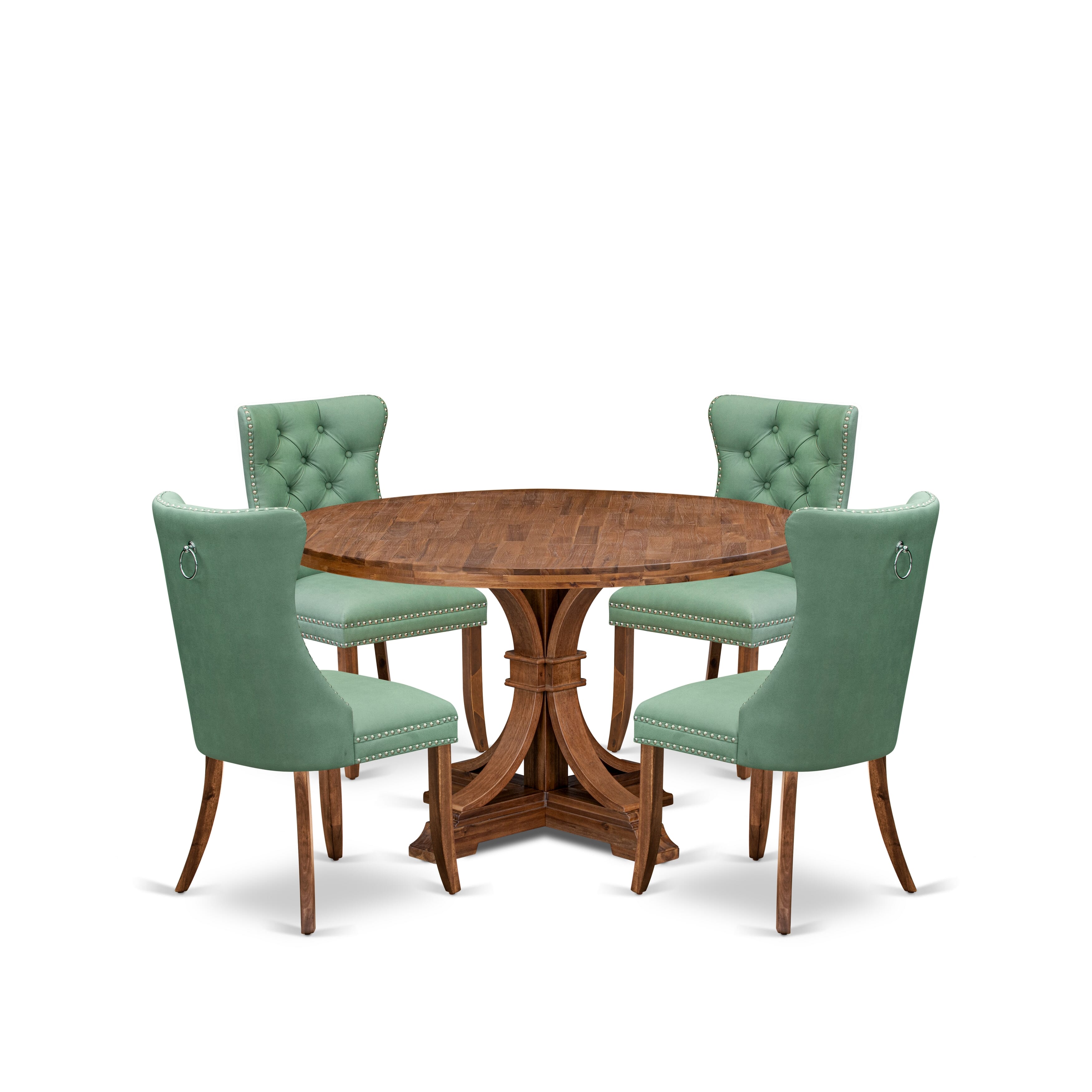 Luxe by East West Furniture I7DA5-50N-22 5-Pc Kitchen Dining Table Set Consist a Kitchen Table and 4 Willow Green Faux Leather Chairs with Button-Tufted Back, Antique Walnut