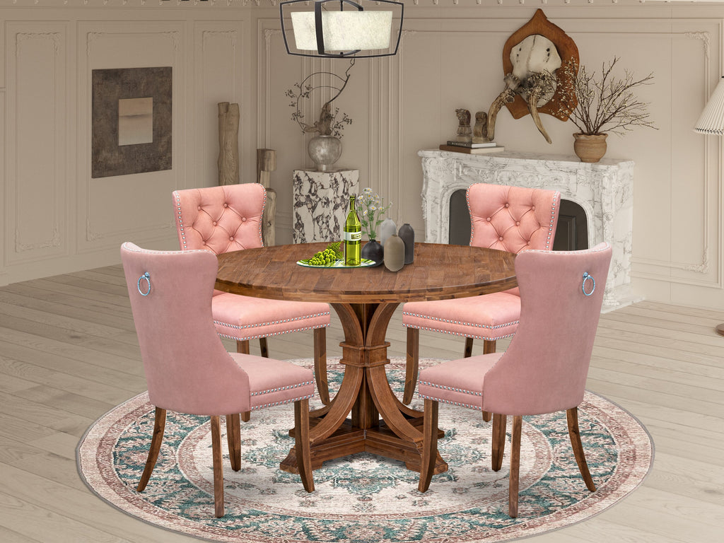 Luxe by East West Furniture I7DA5-50N-23 5-Pc Dining Room Table Set Consist a Kitchen Table and 4 Beige Red Faux Leather Parson Chairs with Button-Tufted Back, Antique Walnut