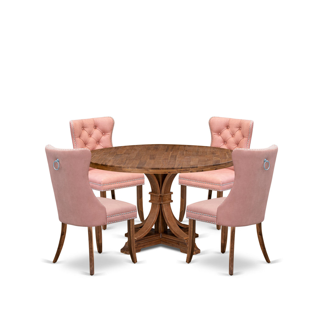 Luxe by East West Furniture I7DA5-50N-23 5-Pc Dining Room Table Set Consist a Kitchen Table and 4 Beige Red Faux Leather Parson Chairs with Button-Tufted Back, Antique Walnut