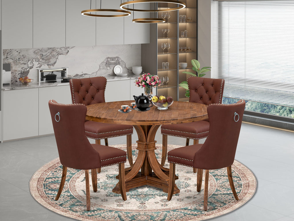 Luxe by East West Furniture I7DA5-50N-26 5-Pc Dining Room Set Consist a Kitchen Table and 4 Burgundy Faux Leather Upholstered Chairs with Button-Tufted Back, Antique Walnut