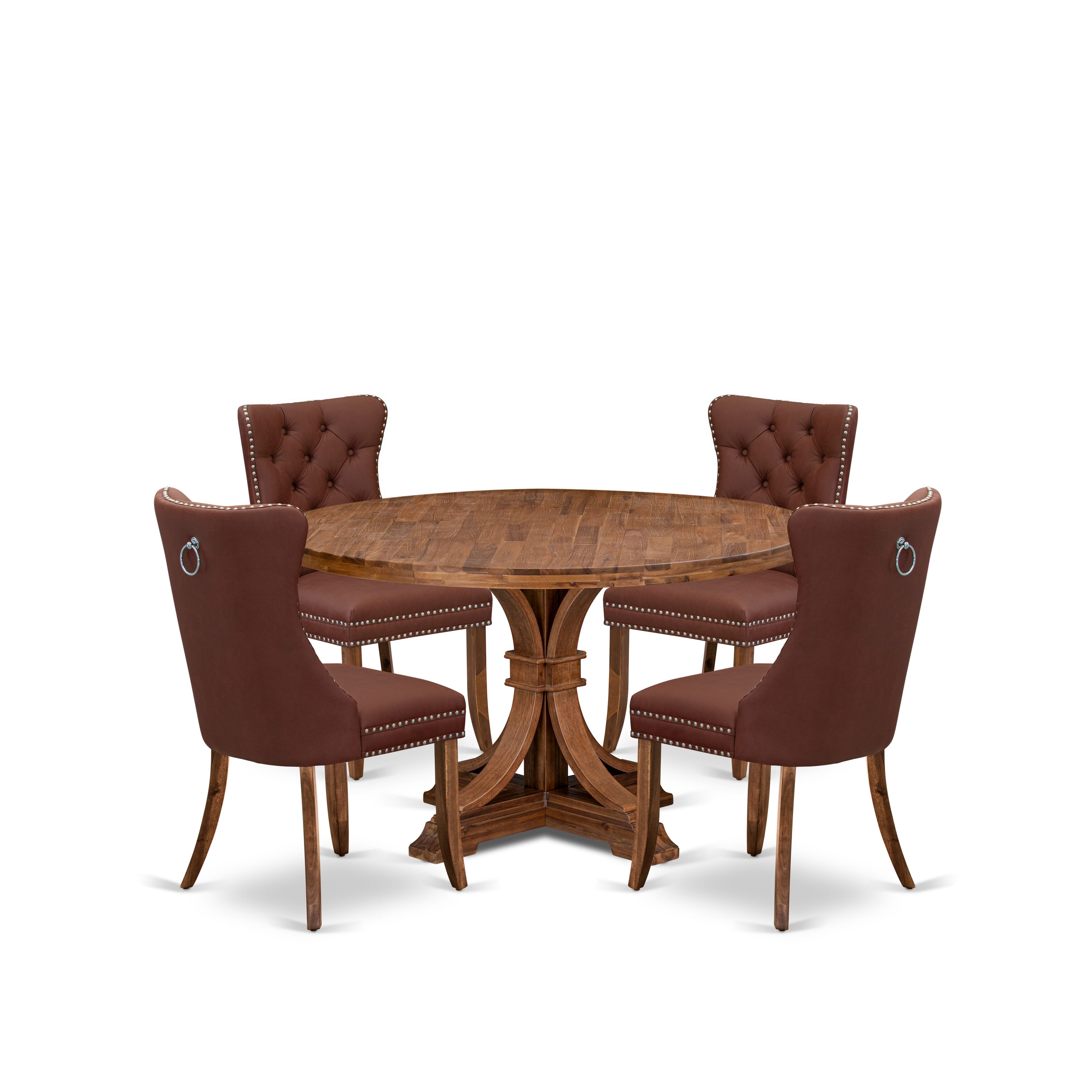 Luxe by East West Furniture I7DA5-50N-26 5-Pc Dining Room Set Consist a Kitchen Table and 4 Burgundy Faux Leather Upholstered Chairs with Button-Tufted Back, Antique Walnut