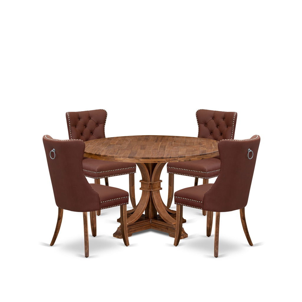 Luxe by East West Furniture I7DA5-50N-26 5-Pc Dining Room Set Consist a Kitchen Table and 4 Burgundy Faux Leather Upholstered Chairs with Button-Tufted Back, Antique Walnut