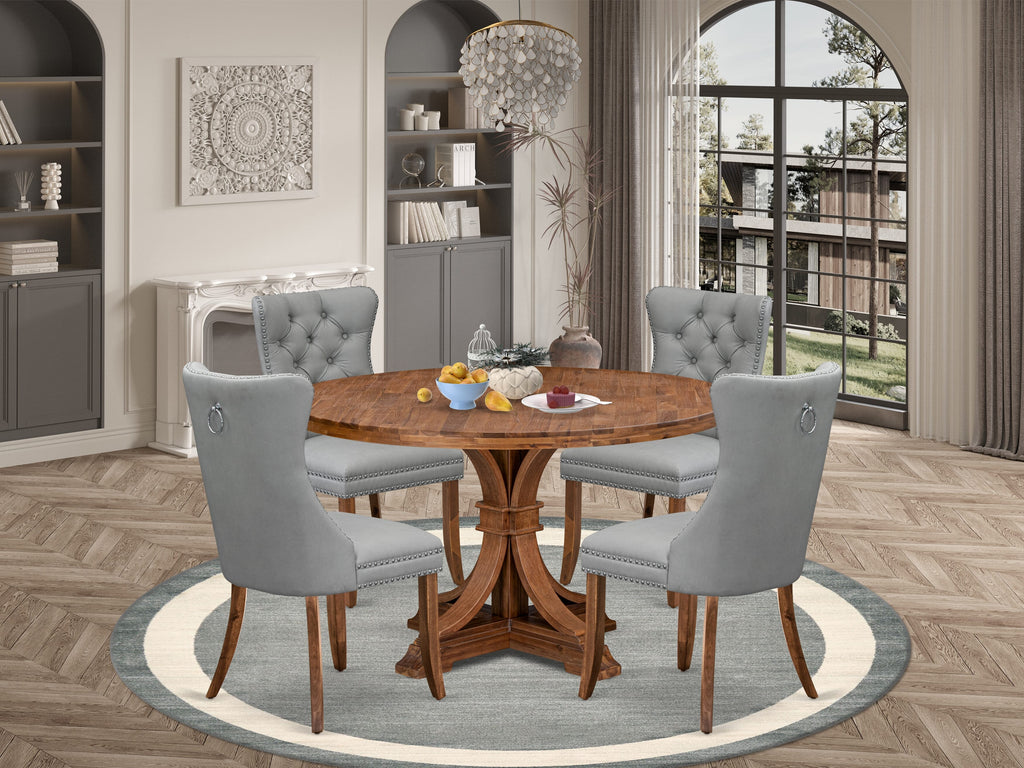 Luxe by East West Furniture I7DA5-50N-27 5-Pc Mid Century Dining Set Consist a Kitchen Table and 4 Light Gray Faux Leather Chairs with Button-Tufted Back, Antique Walnut