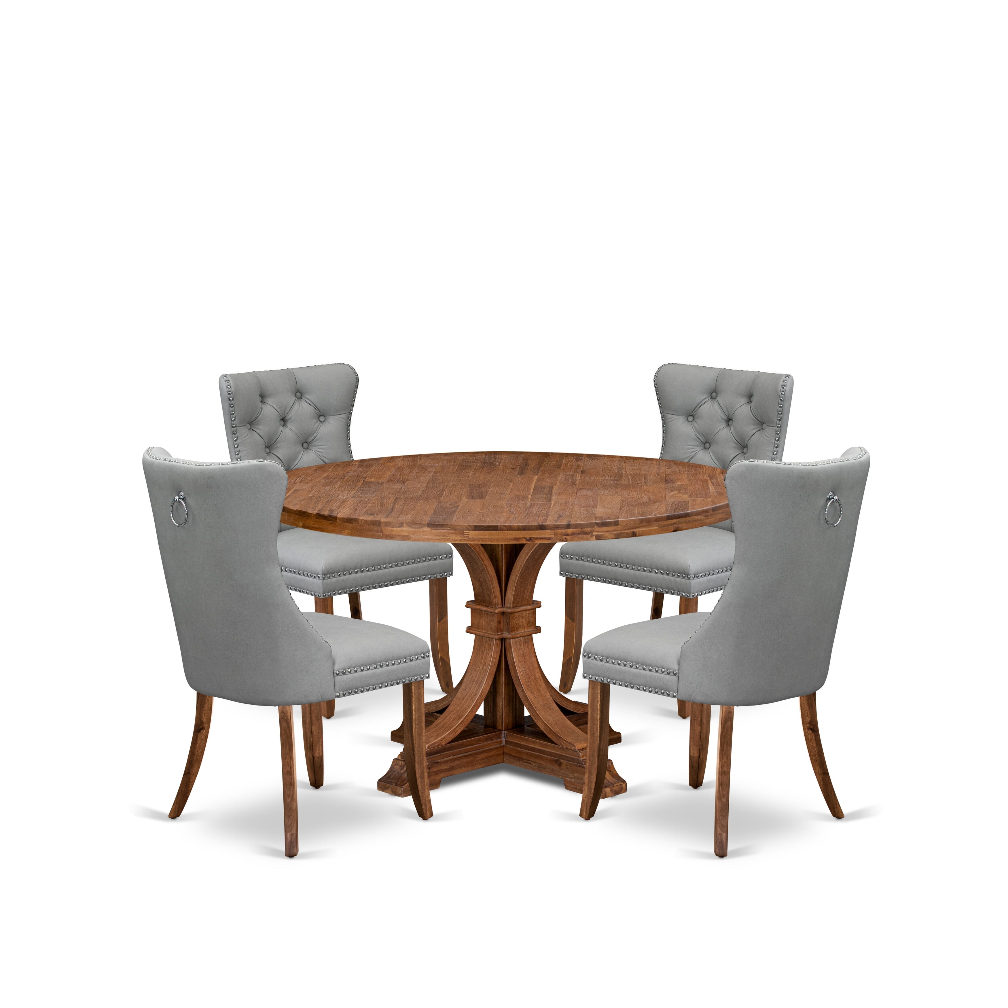 Luxe by East West Furniture I7DA5-50N-27 5-Pc Mid Century Dining Set Consist a Kitchen Table and 4 Light Gray Faux Leather Chairs with Button-Tufted Back, Antique Walnut