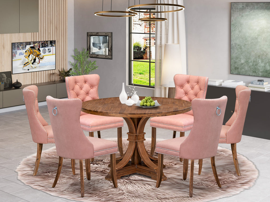 Luxe by East West Furniture I7DA7-40N-23 7-Pc Dining Table Set Consist a Dining Table and 6 Beige Red Faux Leather Parsons Chairs with Button-Tufted Back, Antique Walnut