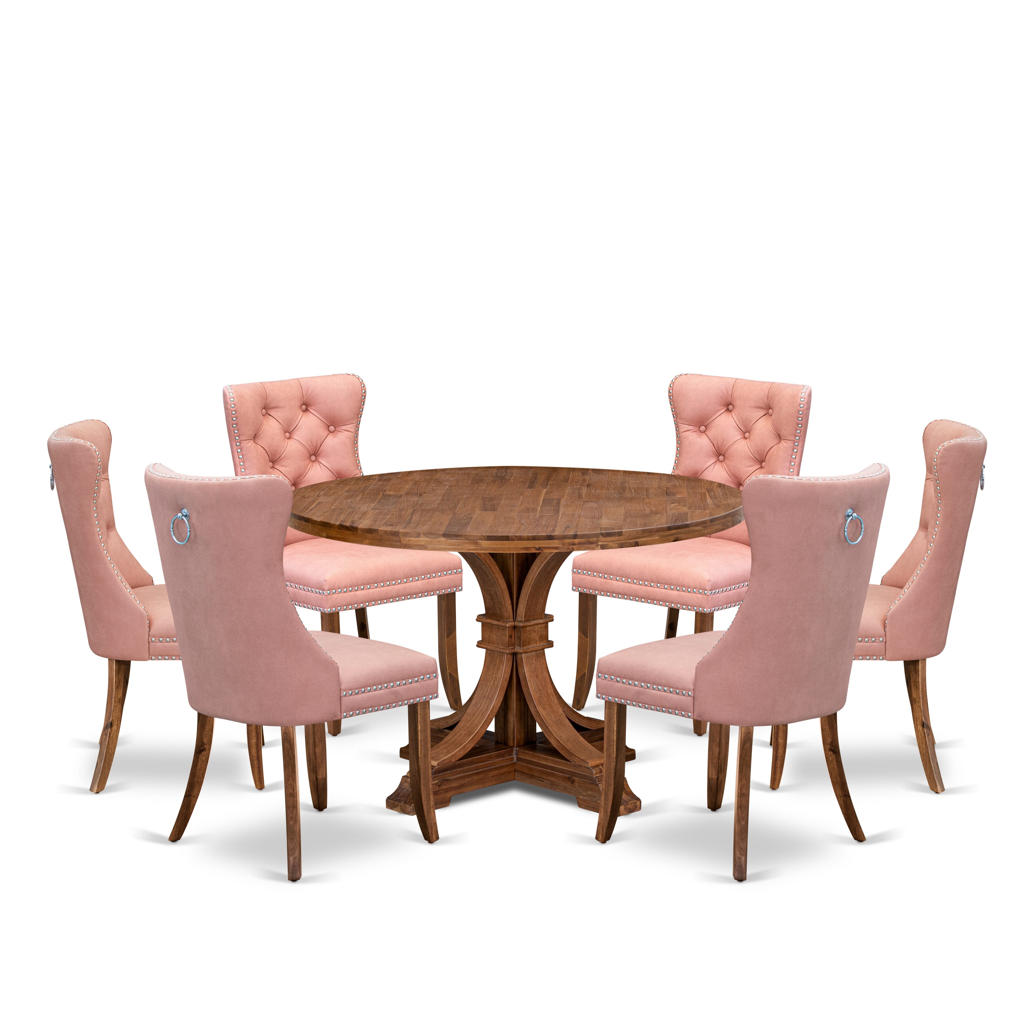 Luxe by East West Furniture I7DA7-40N-23 7-Pc Dining Table Set Consist a Dining Table and 6 Beige Red Faux Leather Parsons Chairs with Button-Tufted Back, Antique Walnut