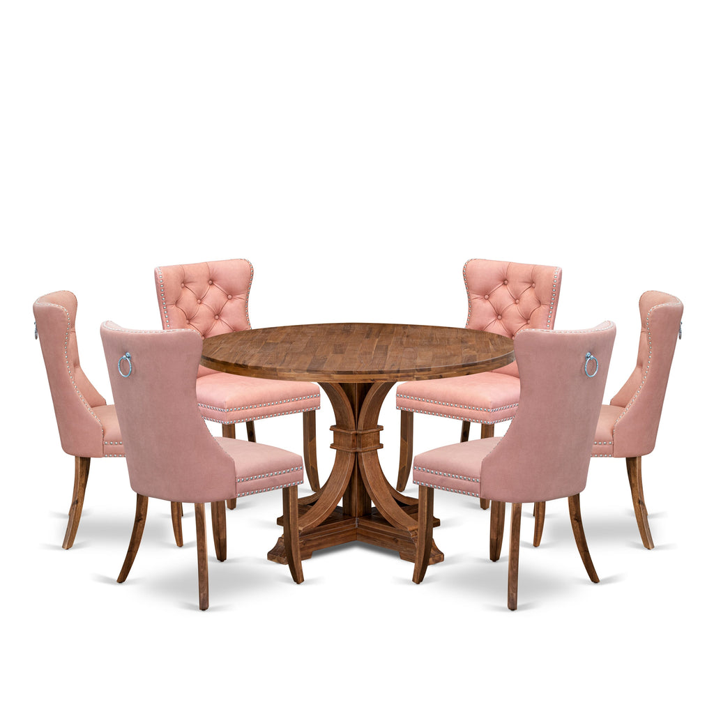 Luxe by East West Furniture I7DA7-40N-23 7-Pc Dining Table Set Consist a Dining Table and 6 Beige Red Faux Leather Parsons Chairs with Button-Tufted Back, Antique Walnut