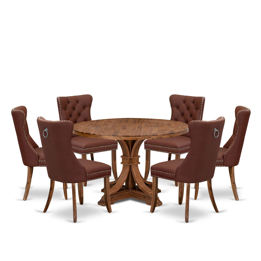 Luxe by East West Furniture I7DA7-40N-26 7-Pc Kitchen Table Set Consist a Mid Century Dining Table and 6 Burgundy Faux Leather Chairs with Button-Tufted Back, Antique Walnut