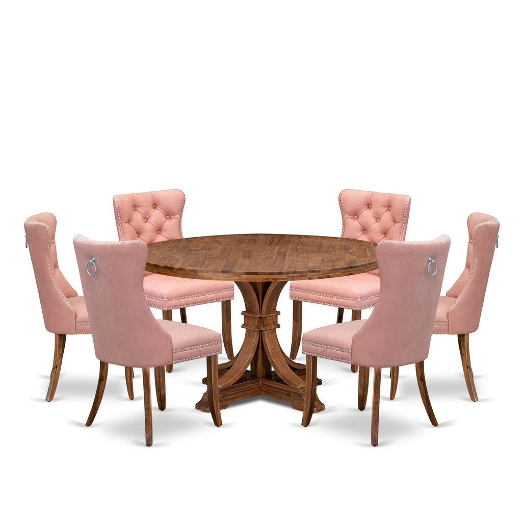 Luxe by East West Furniture I7DA7-50N-23 7-Pc Kitchen Table Set Contain a Dining Room Table and 6 Beige Red Faux Leather Dining Chairs with Button-Tufted Back, Antique Walnut